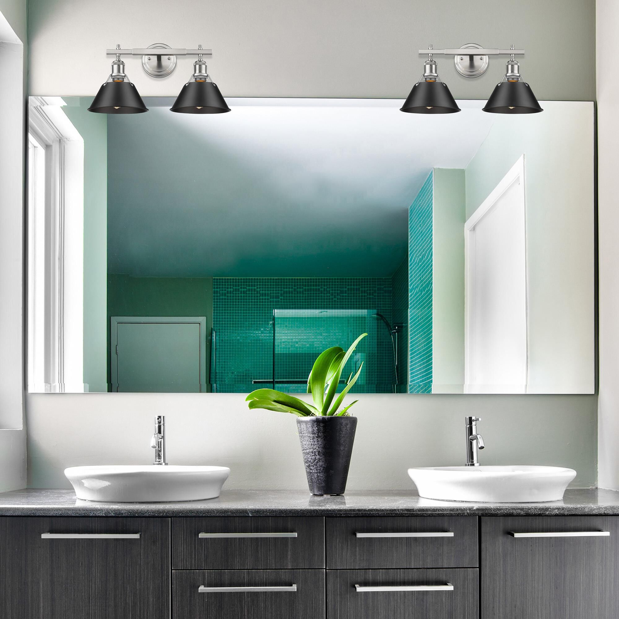 Shown in Pewter finish and Black shade