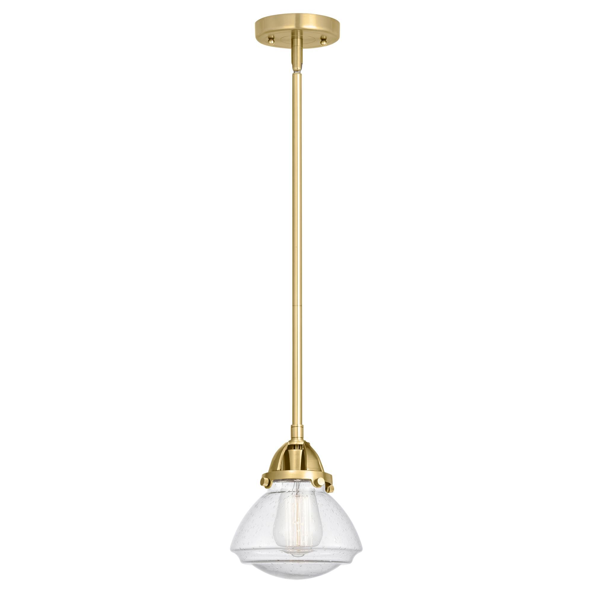 Shown in Satin Gold finish and Seedy glass