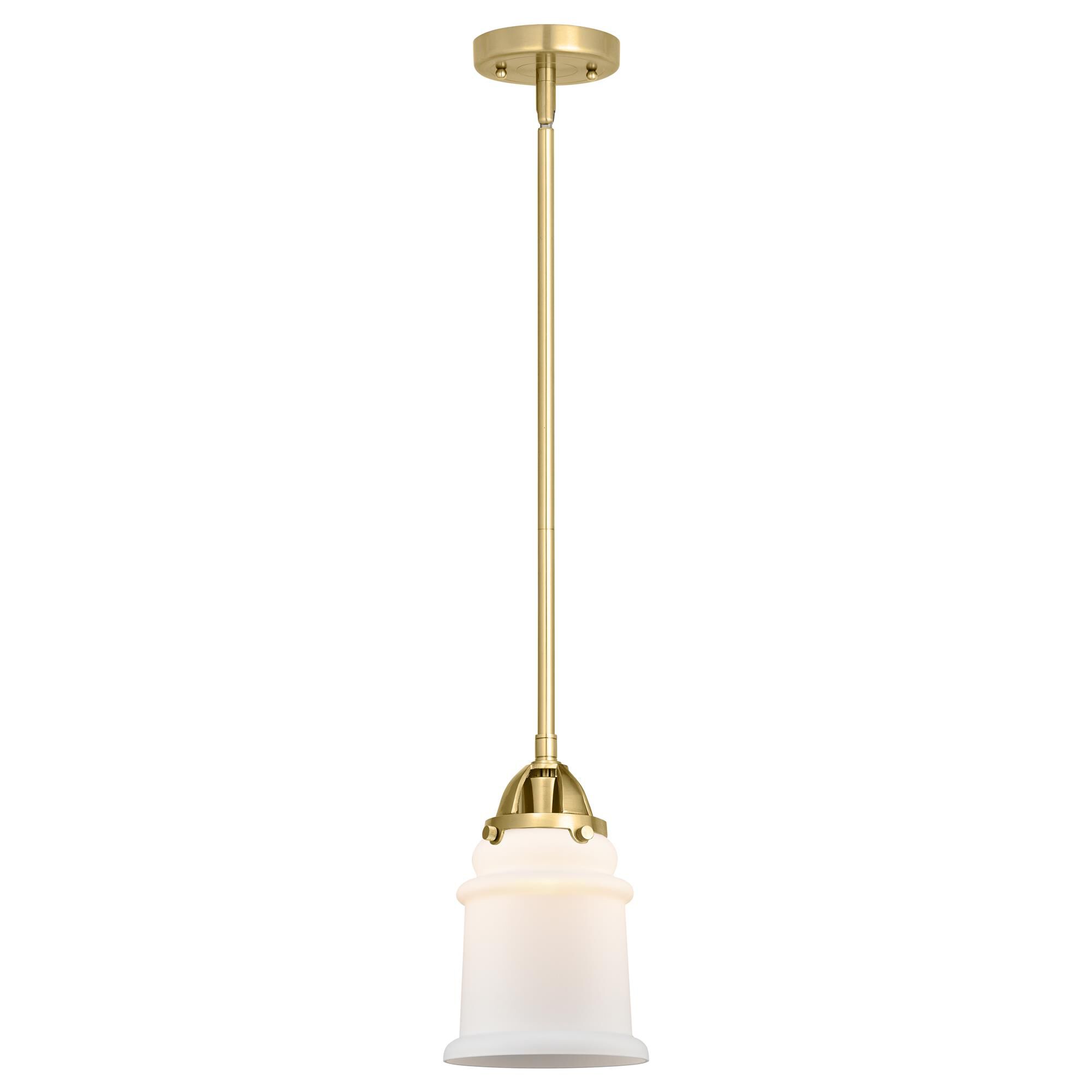 Shown in Satin Gold finish and Matte White glass