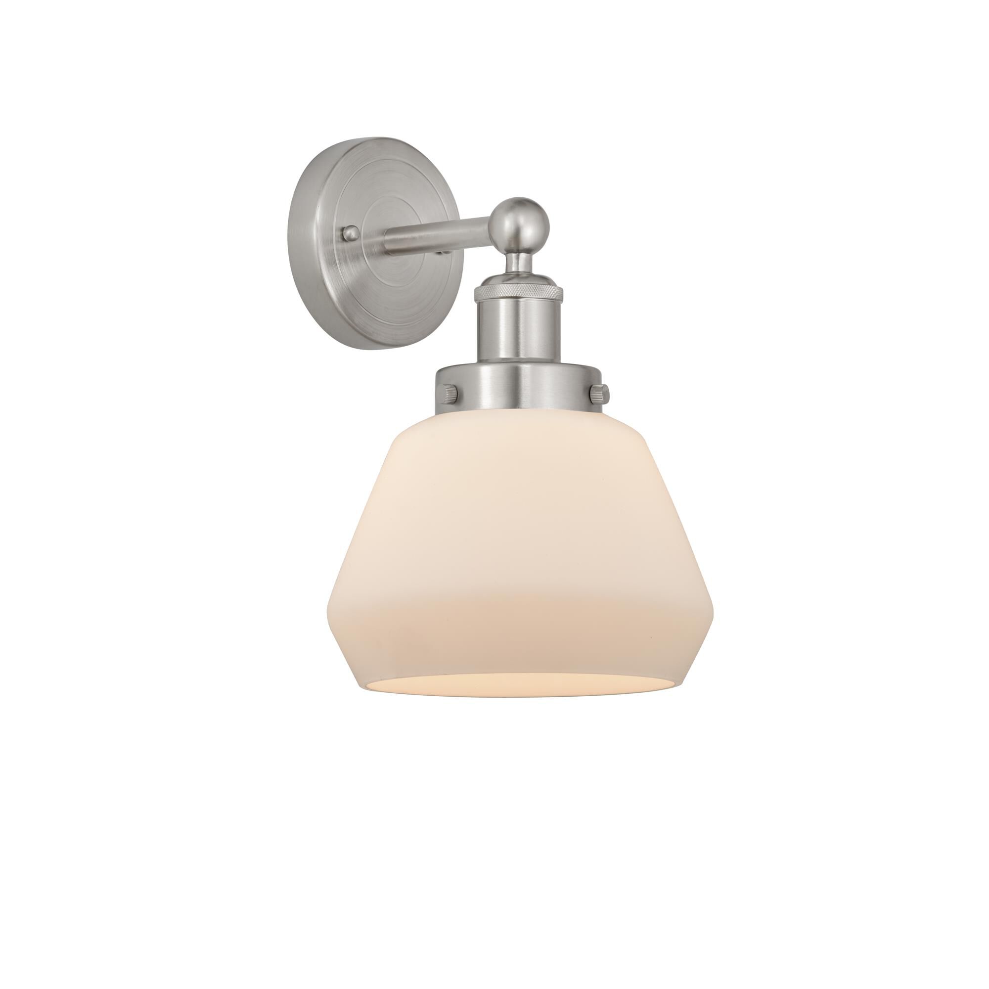 Shown in Brushed Satin Nickel, Matte White finish and Matte White glass and Matte White Glass shade