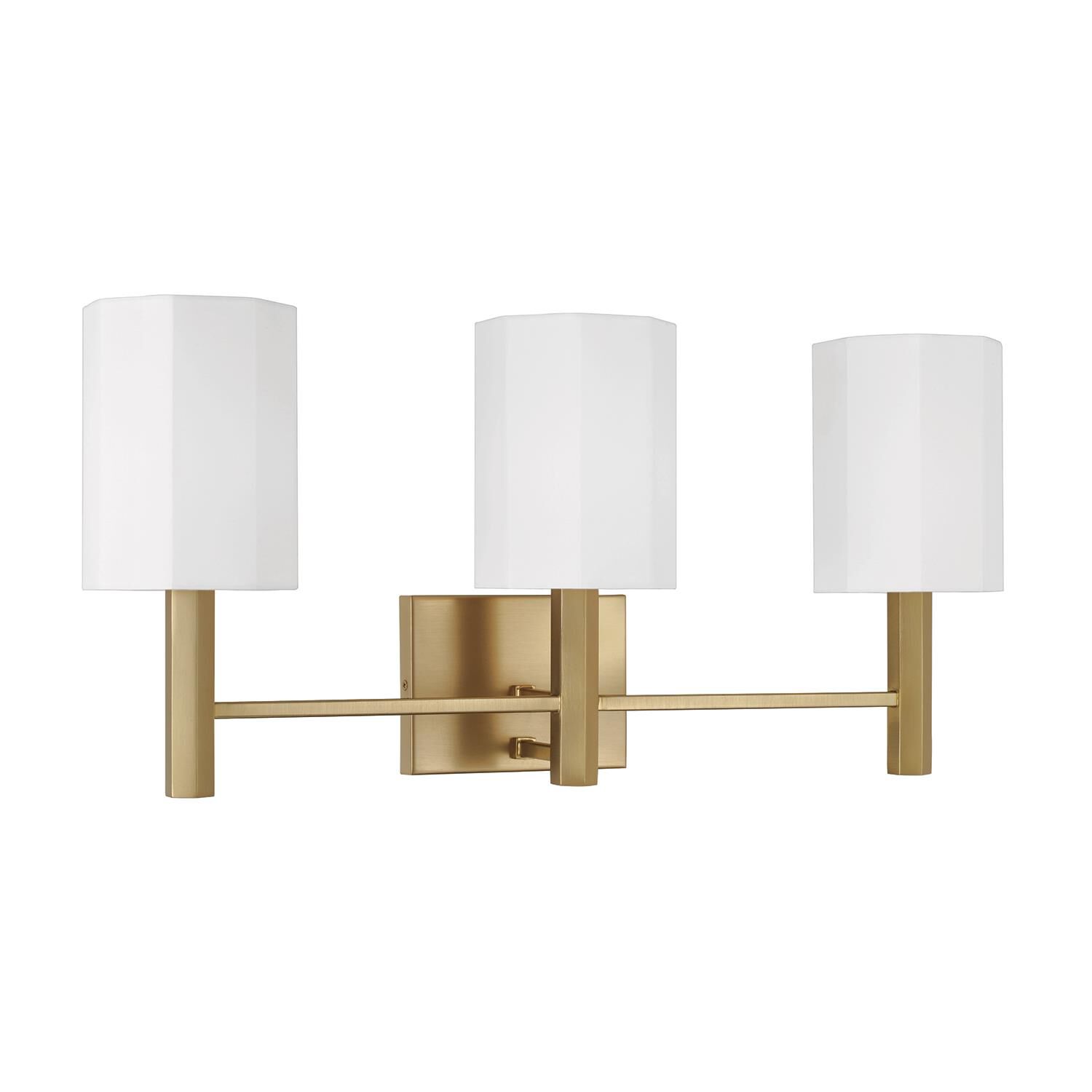 Shown in Aged Brass finish and White Fabric Octagonal s shade