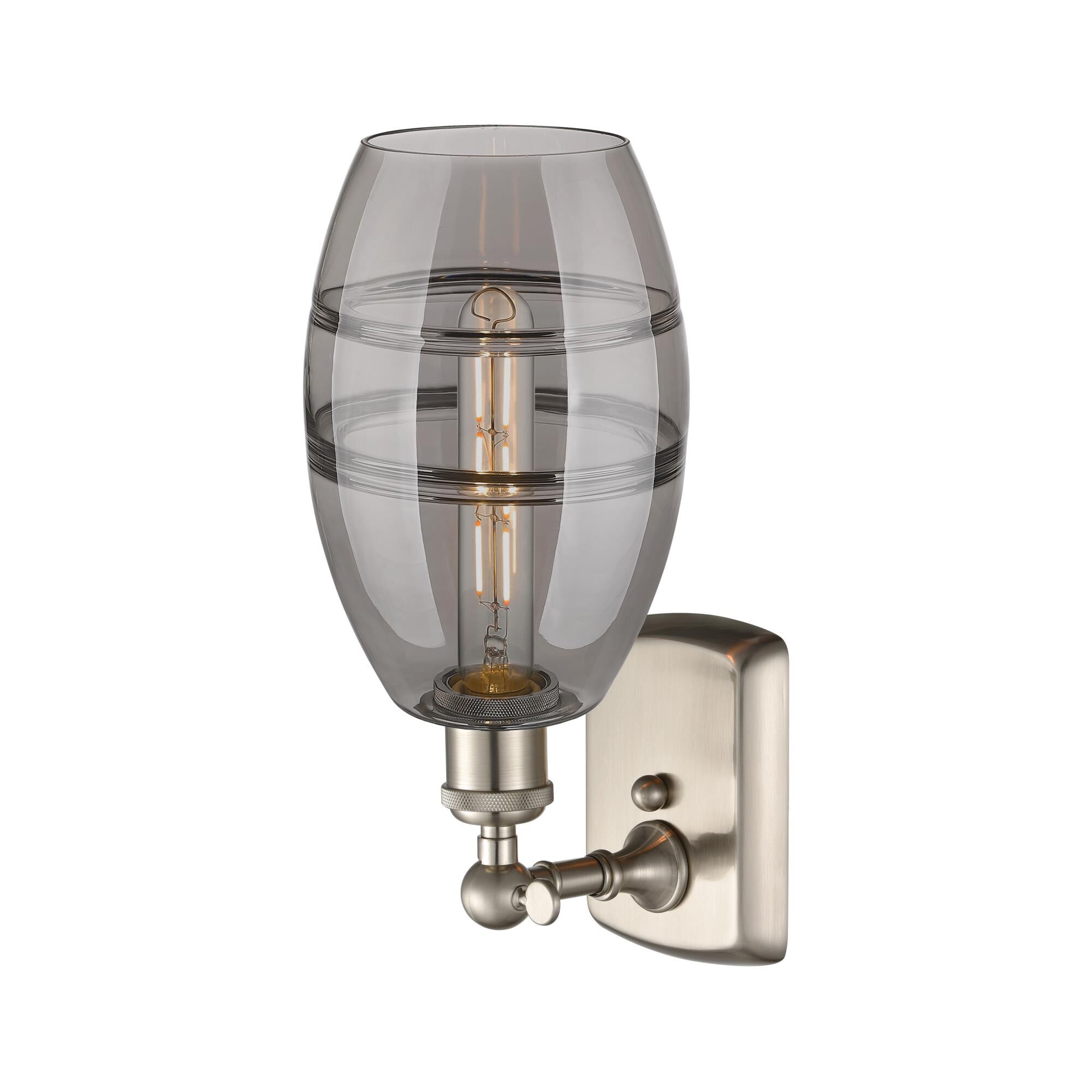 Shown in Brushed Satin Nickel finish and Light Smoke glass