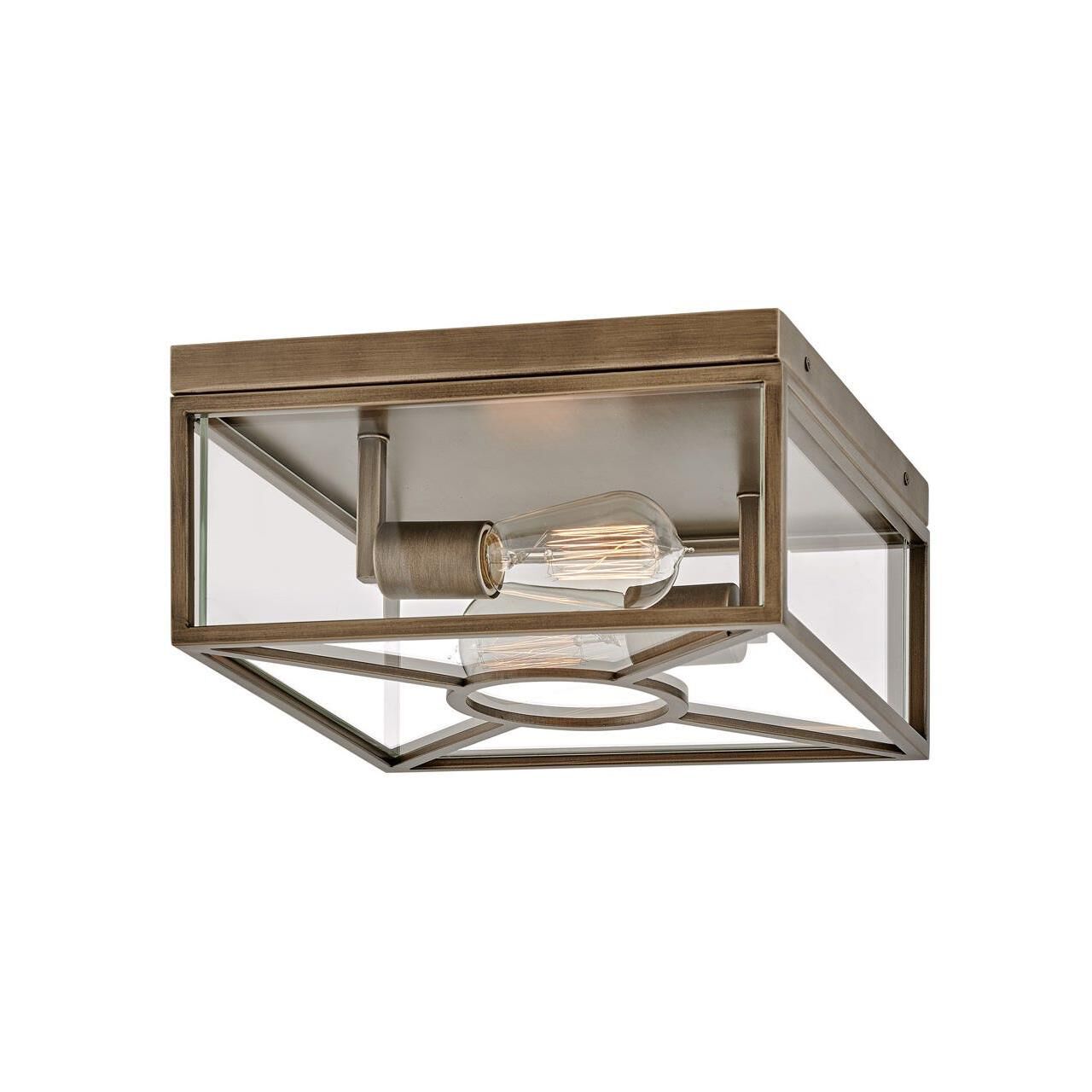 Shown in Burnished Bronze finish and Clear Mitered glass