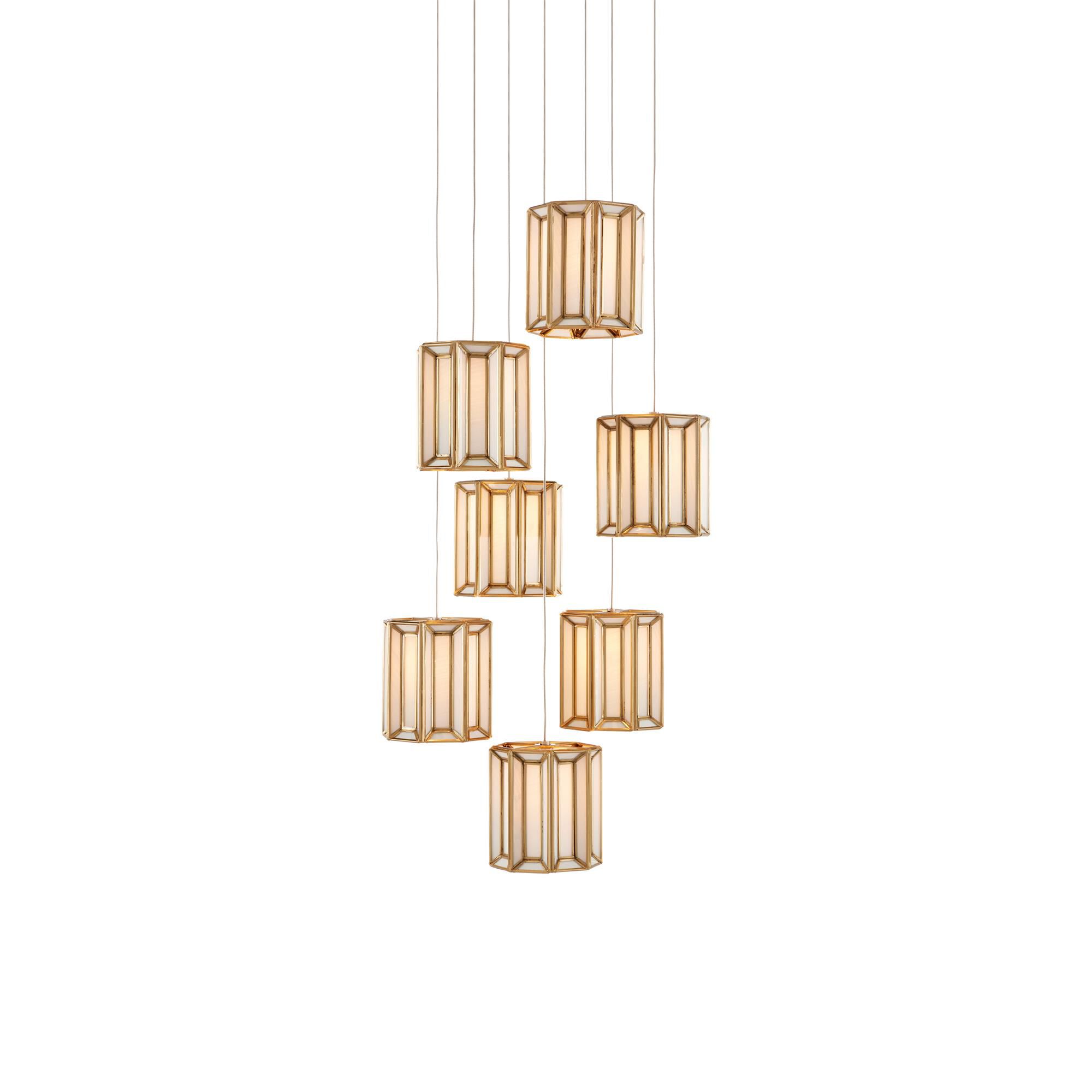 Shown in Antique Brass/White/Painted Silver finish and Antique Brass/Frosted Glass shade
