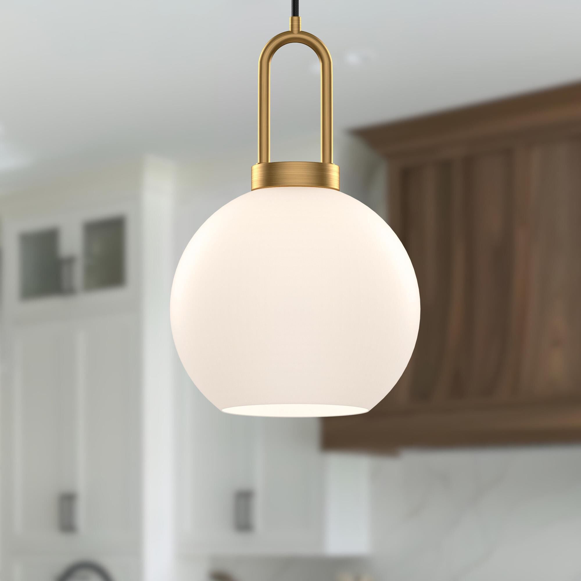 Shown in Aged Gold finish and Opal glass and Black Braided Cord accent