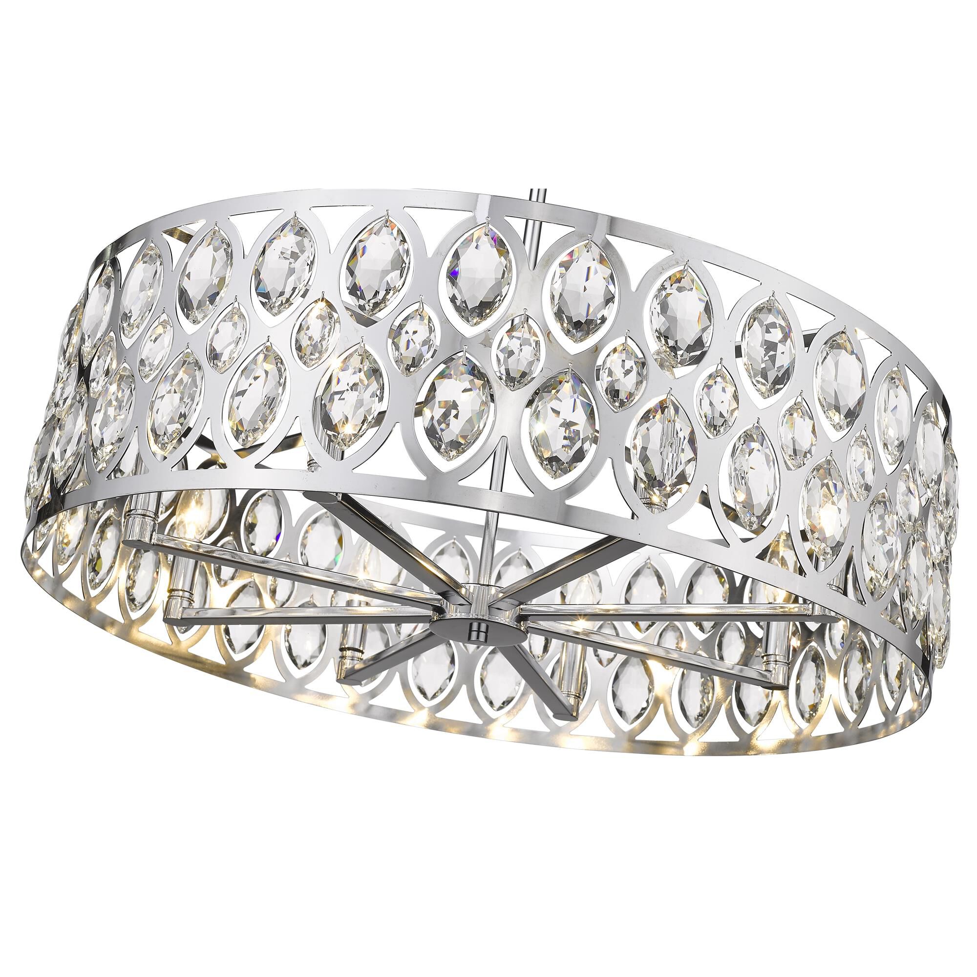 Shown in Chrome finish and Steel + K9 Crystal glass and Steel + K9 Crystal shade
