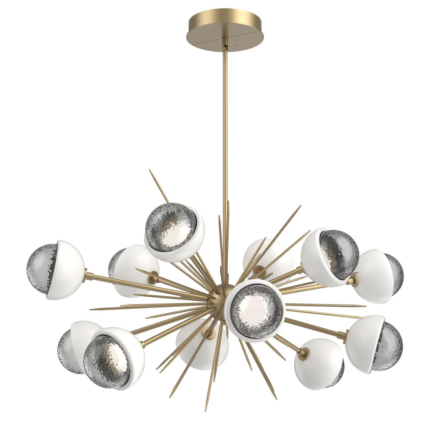 Shown in Gilded Brass finish and Smoke glass and Salt White accent