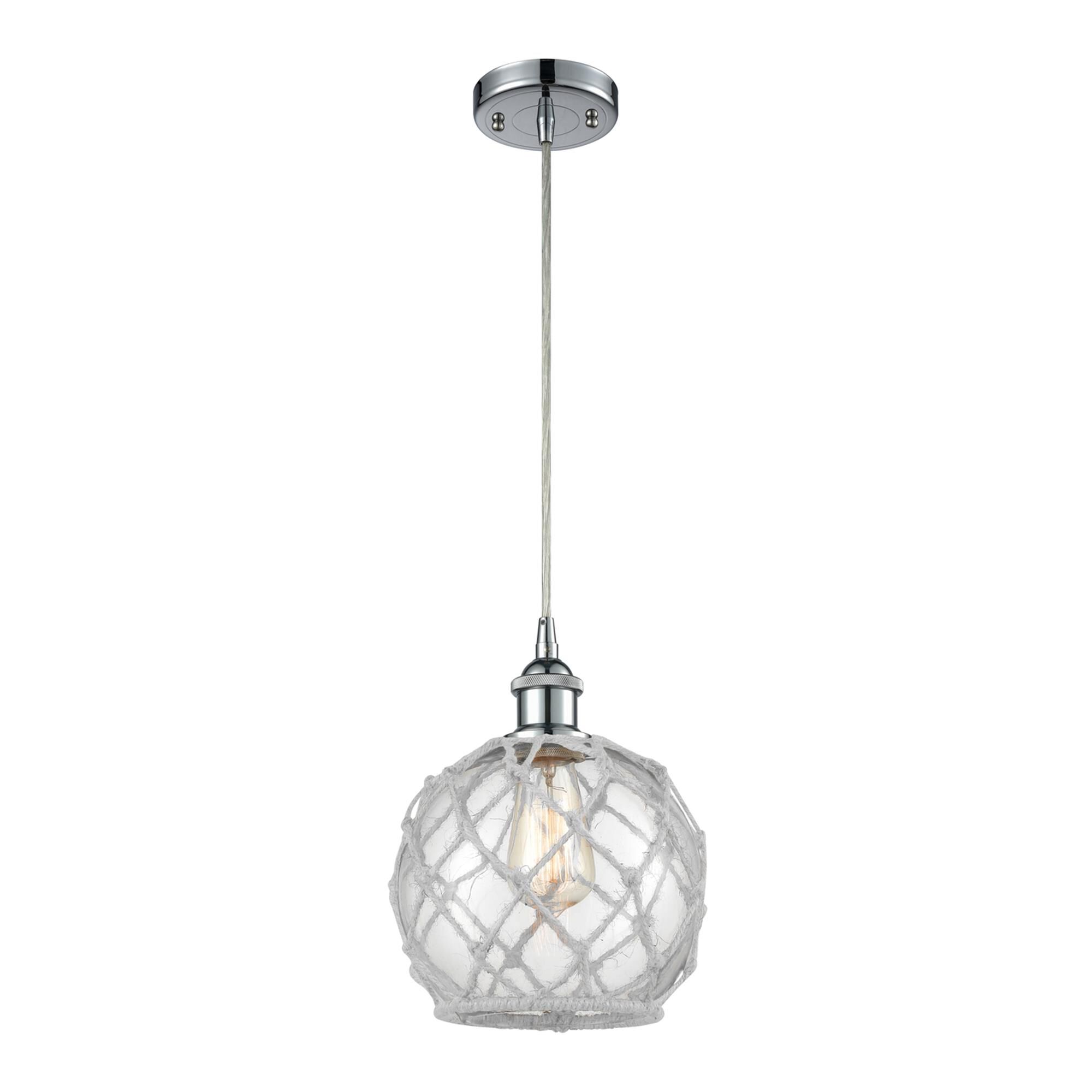 Shown in Polished Chrome finish and Clear With White Rope glass