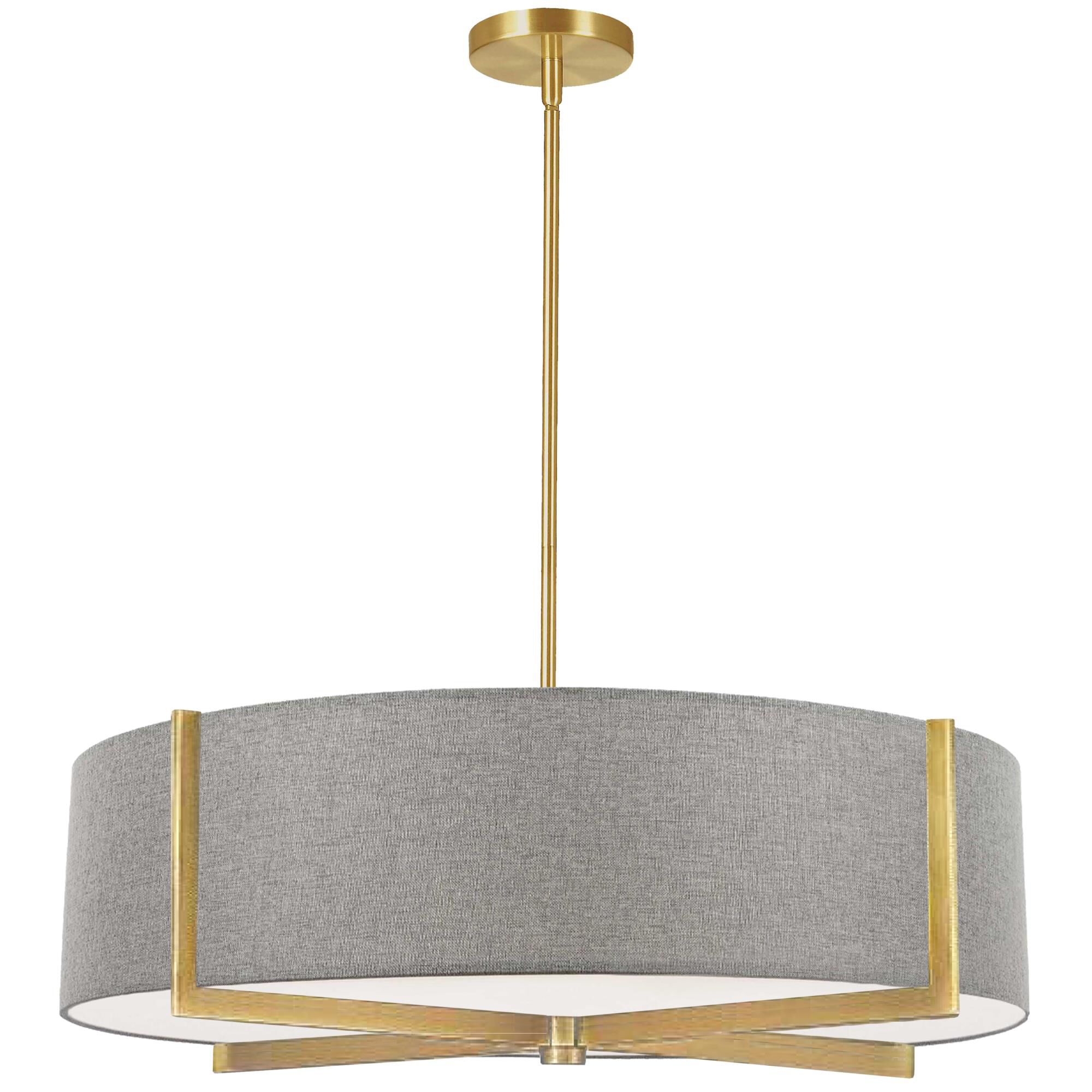Shown in Grey and Aged Brass finish and Fabric Gray Drum shade