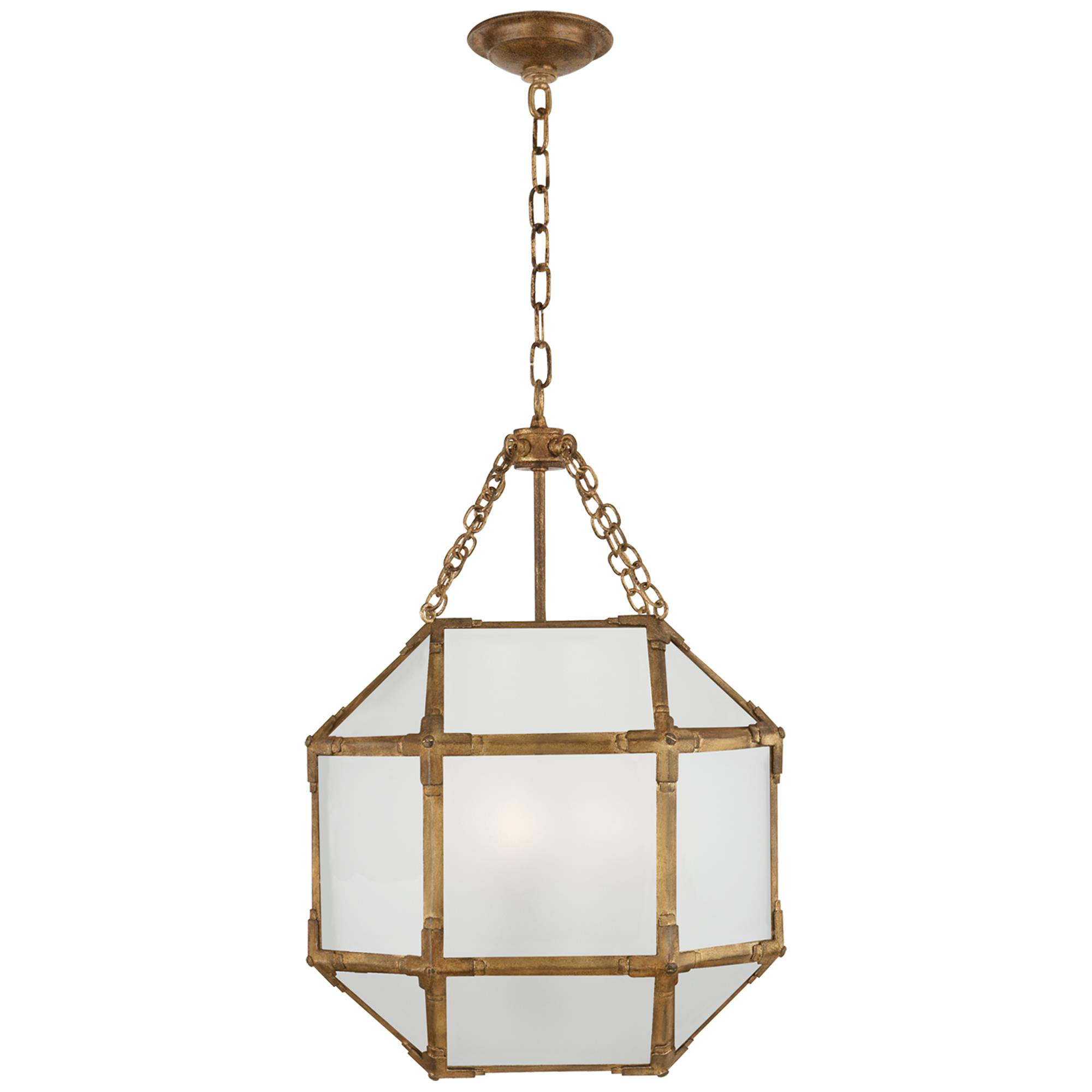Shown in Gilded Iron finish and Frosted glass
