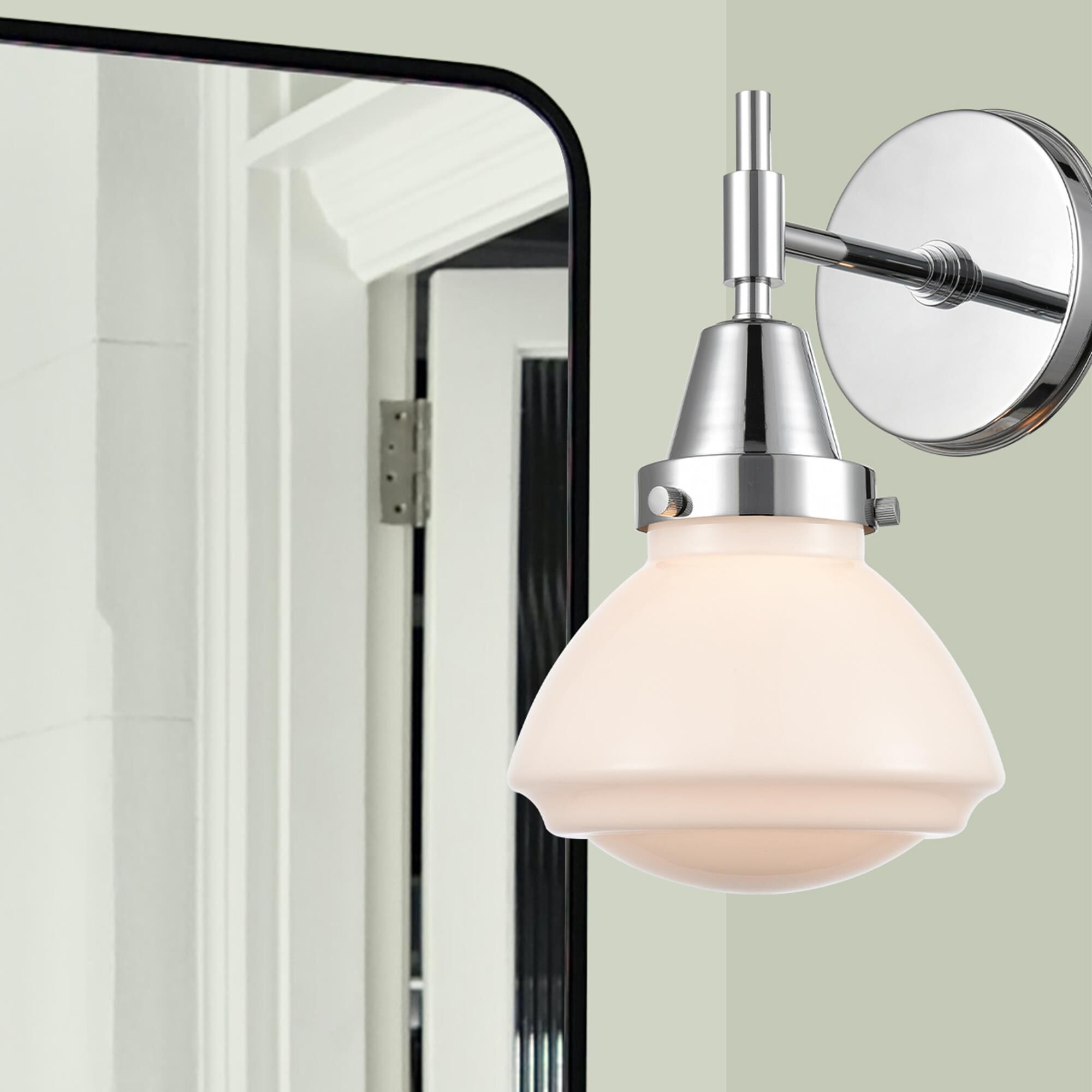 Shown in Polished Chrome finish and Matte White Cased Large Cone glass