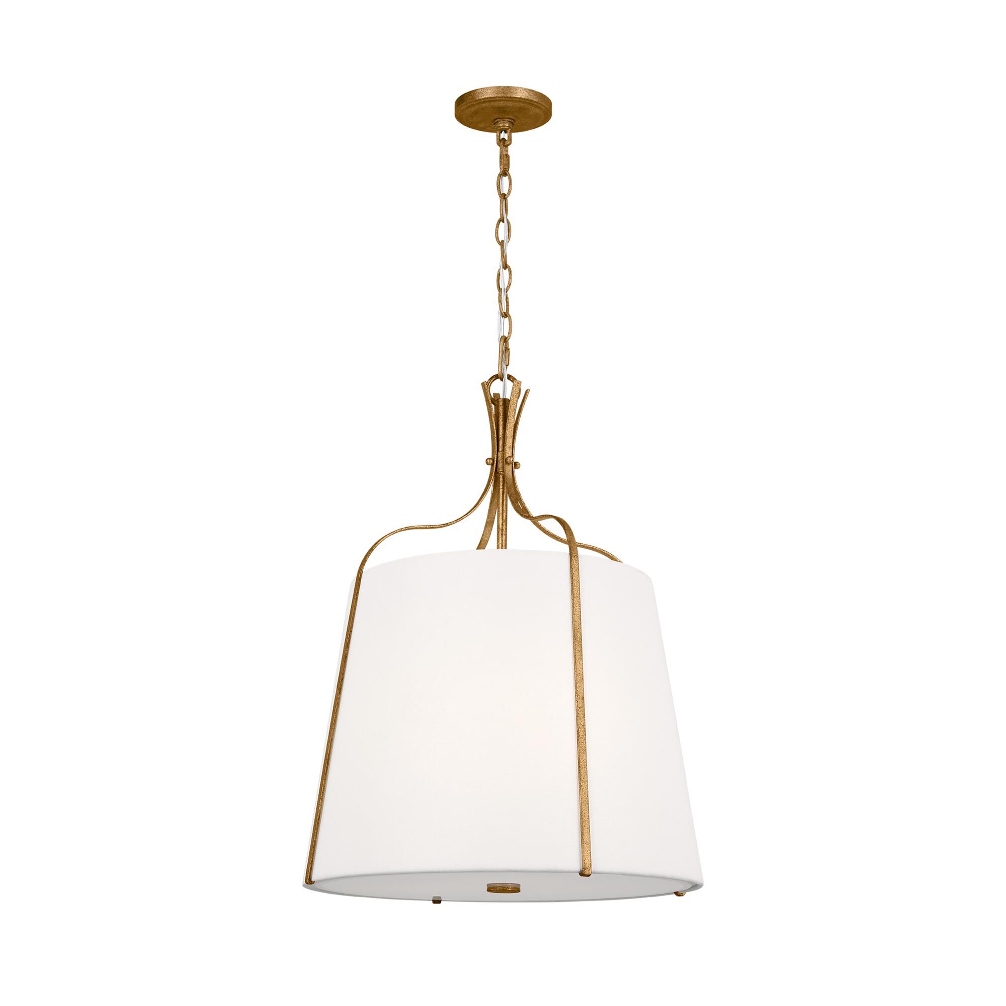 Shown in Antique Gild finish and White LinenLinen shade