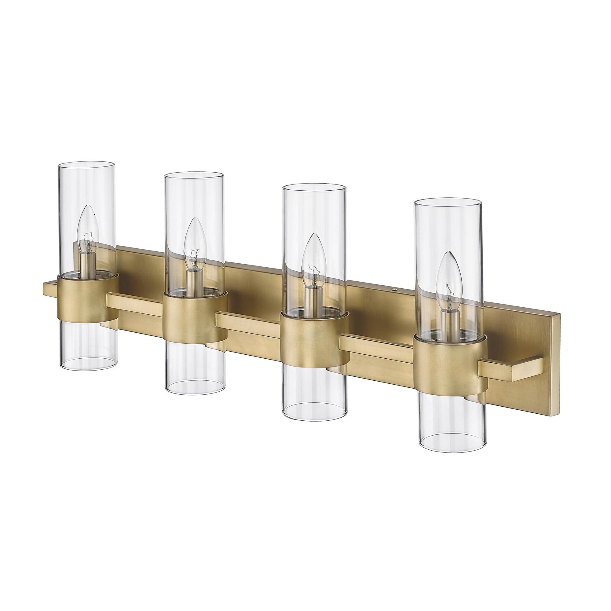 Shown in Rubbed Brass finish and Clear glass