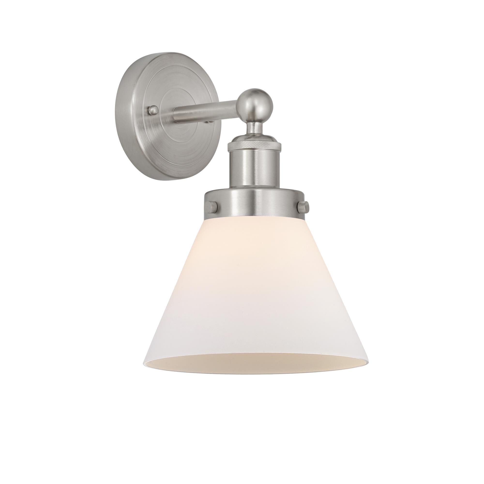 Shown in Brushed Satin Nickel, Matte White finish and Matte White glass and Matte White Glass shade