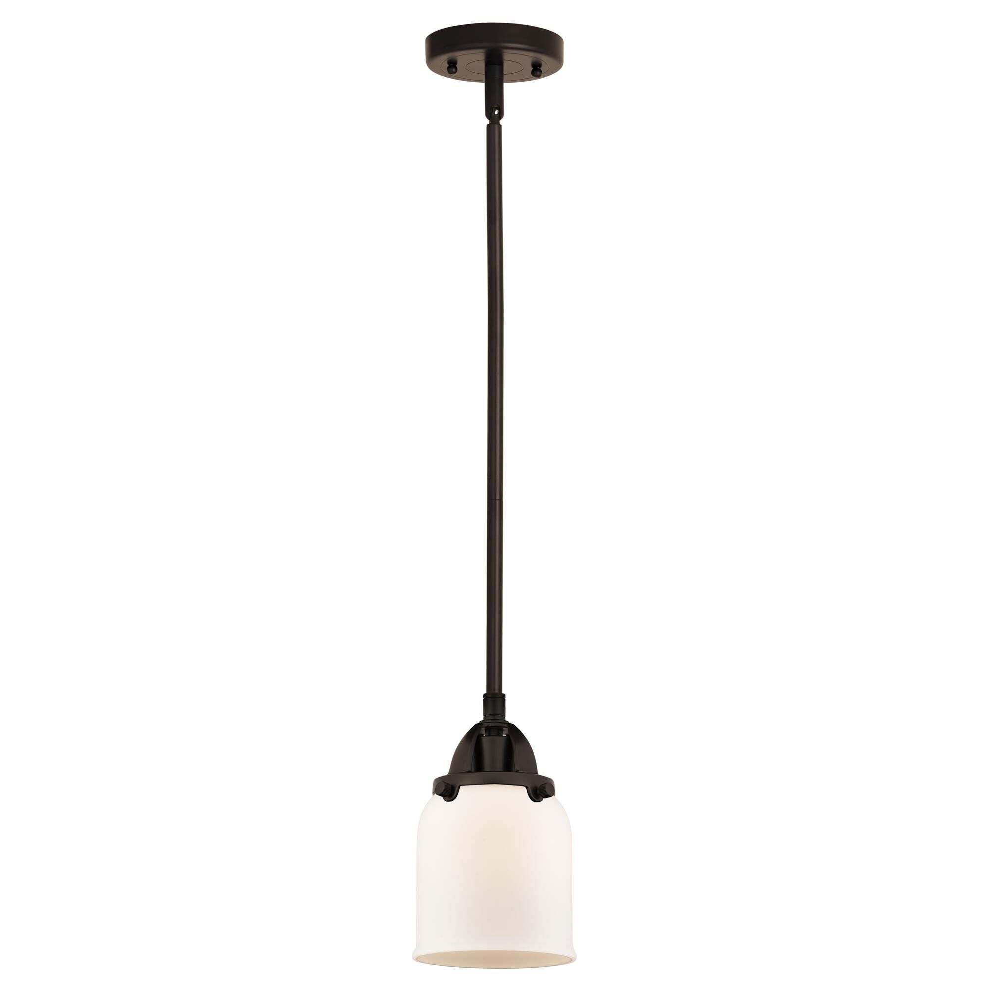 Shown in Oil Rubbed Bronze finish and Matte White Cased Small Bell glass and No Shade shade
