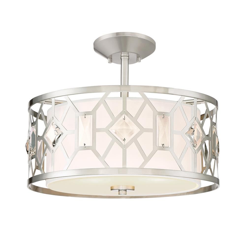 Shown in Satin Platinum finish and Clear Faceted crystal and White Linen shade