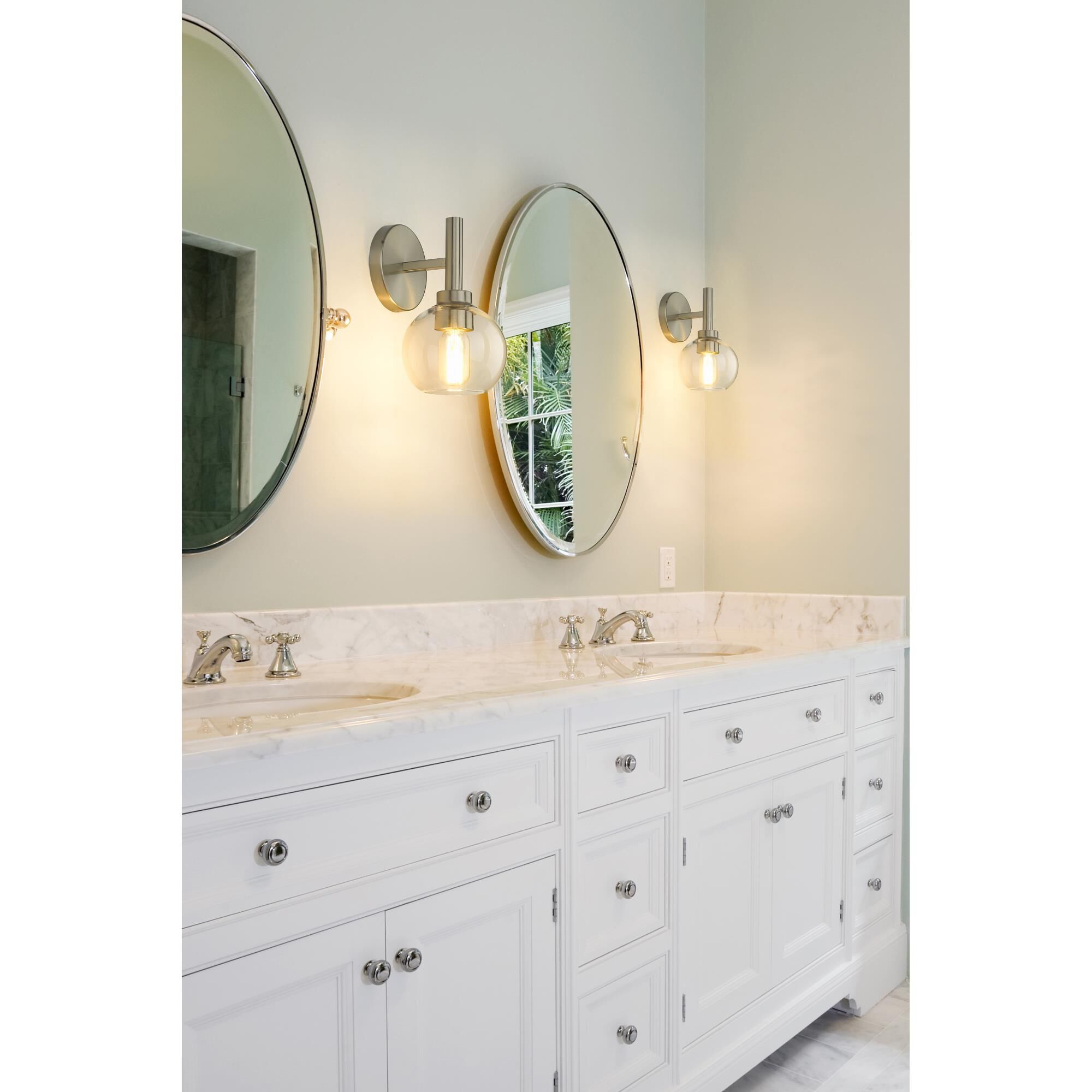 Shown in Brushed Nickel finish and Clear glass