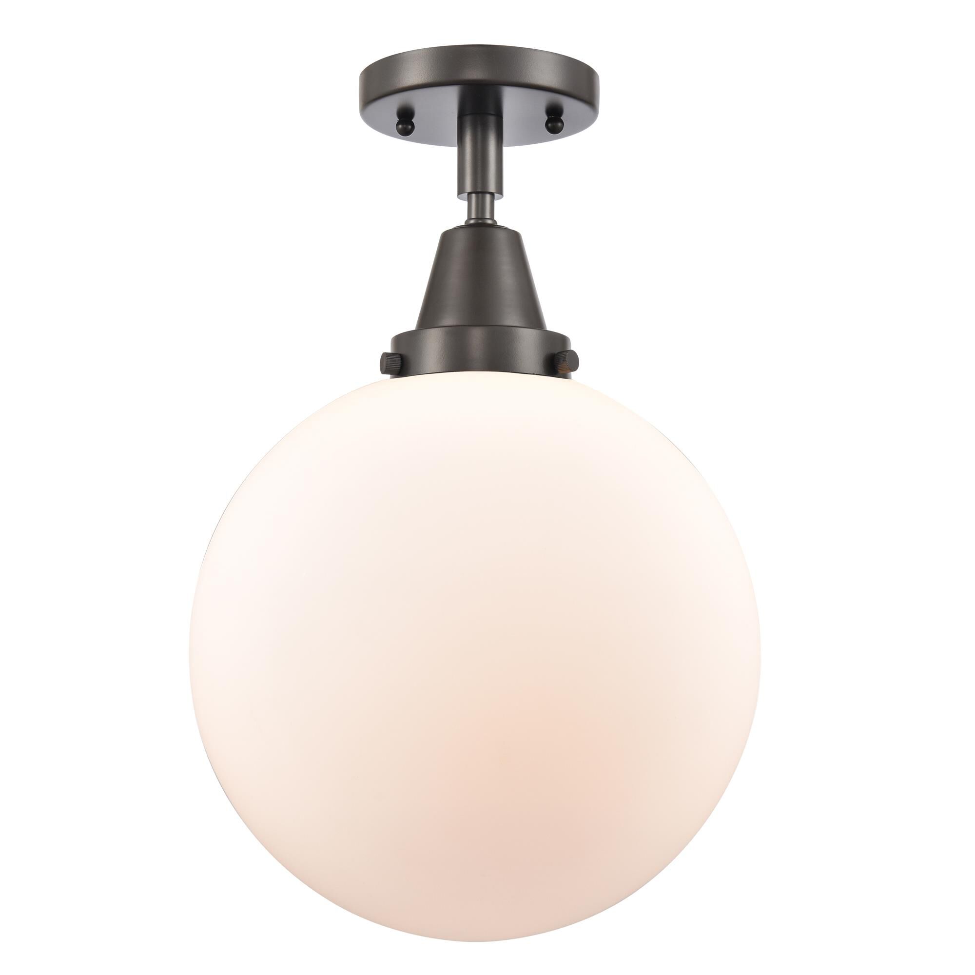 Shown in Oil Rubbed Bronze finish and Matte White Cased Beacon glass