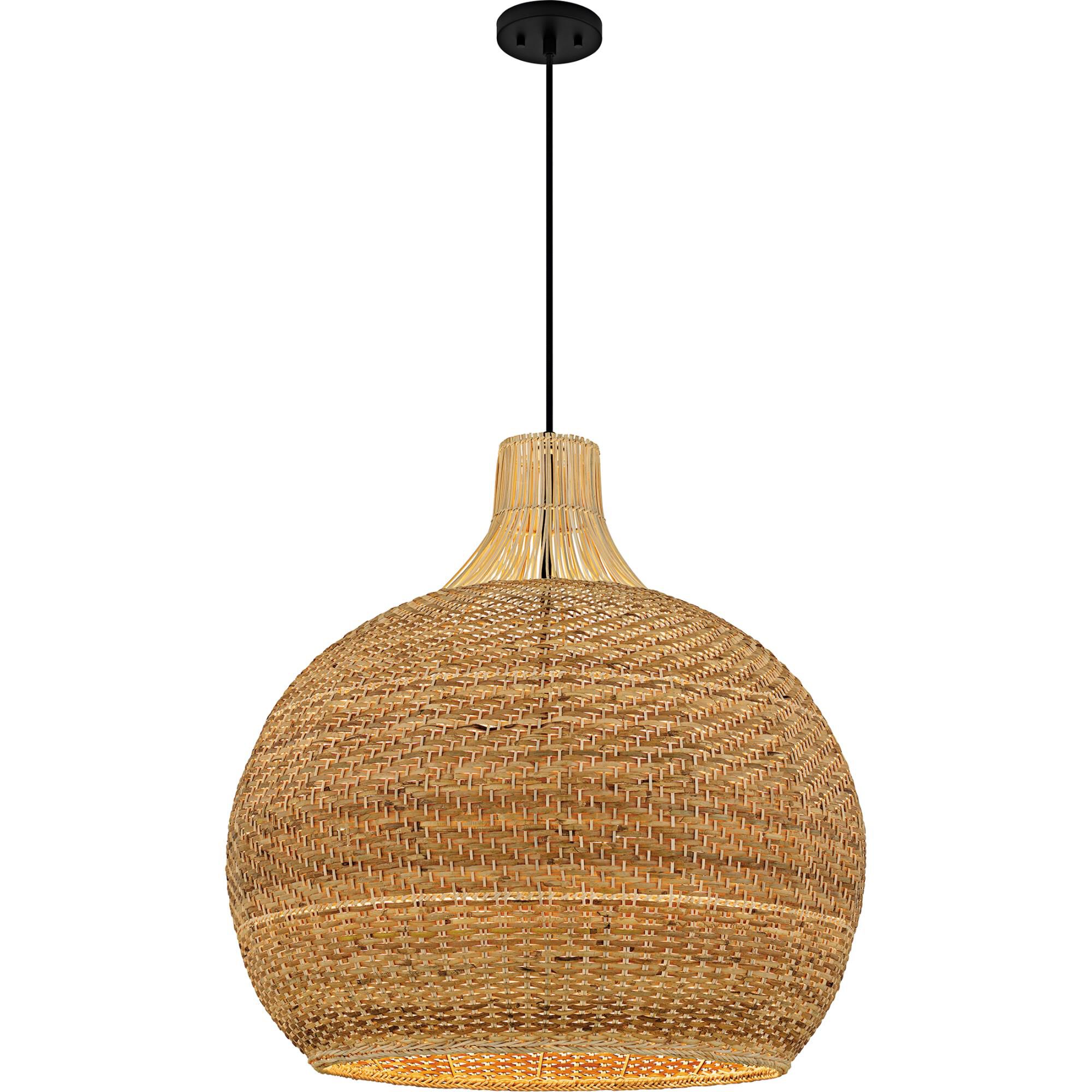 Shown in Matte Black finish and Rattan shade