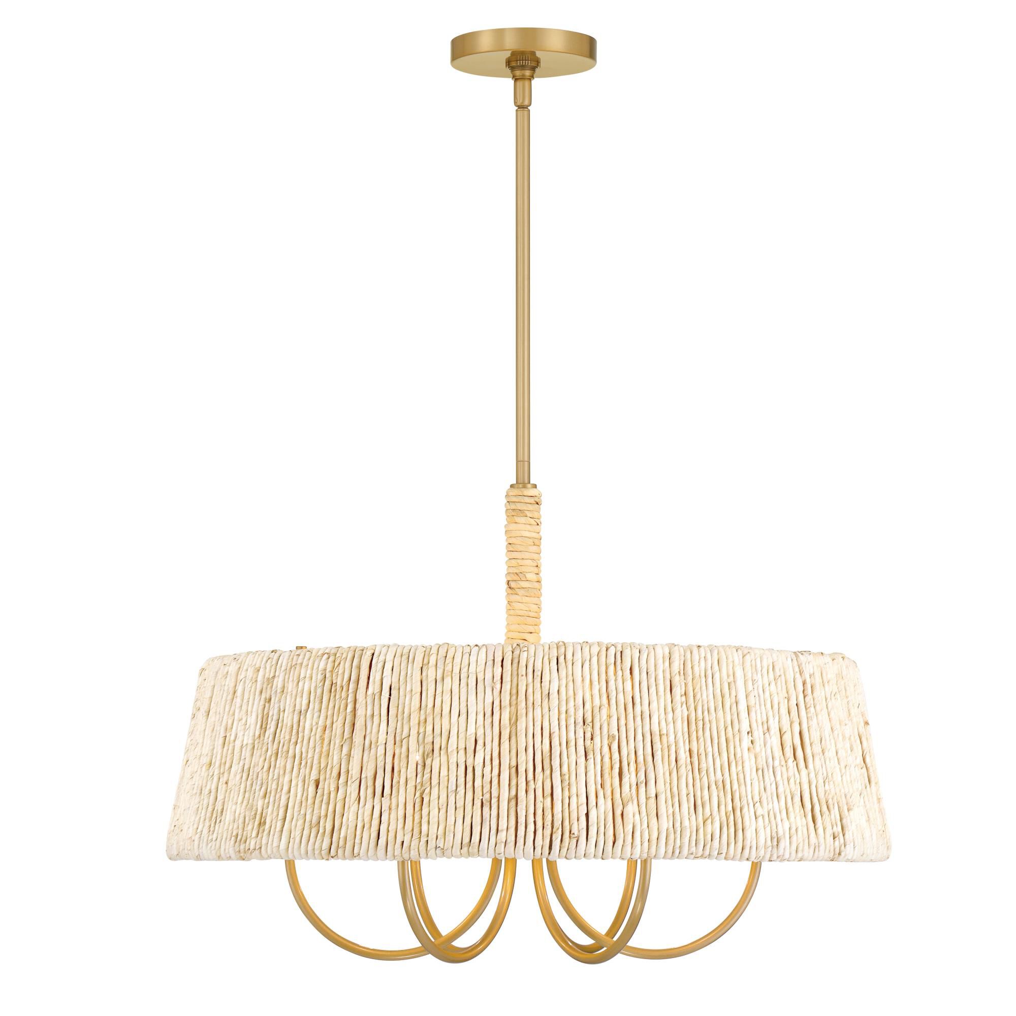 Shown in Legacy Brass finish and Off White glass and Natural Abaca Rope shade