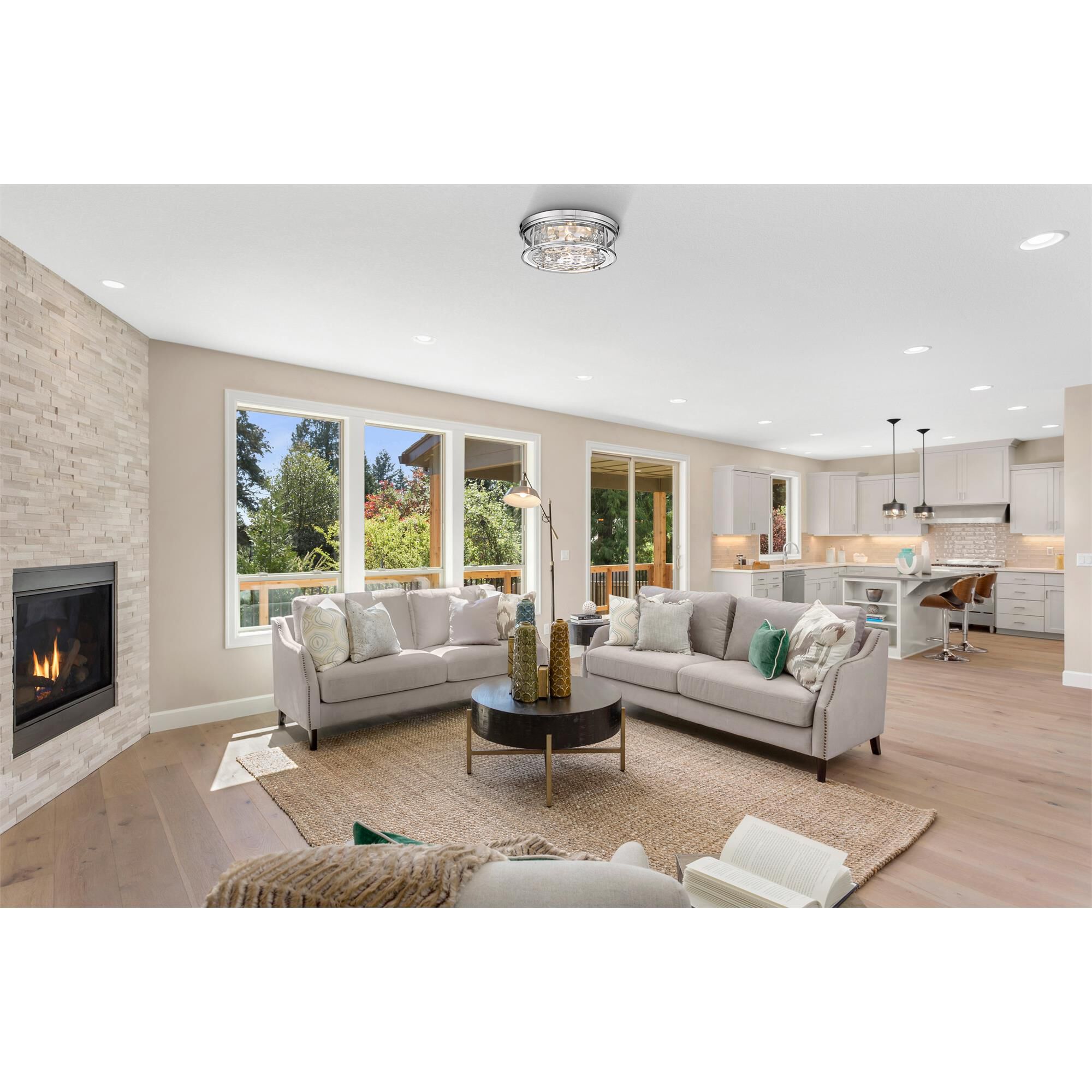 Shown in Polished Nickel finish and Inner Clear Water and Outer Clear glass and No Shade shade
