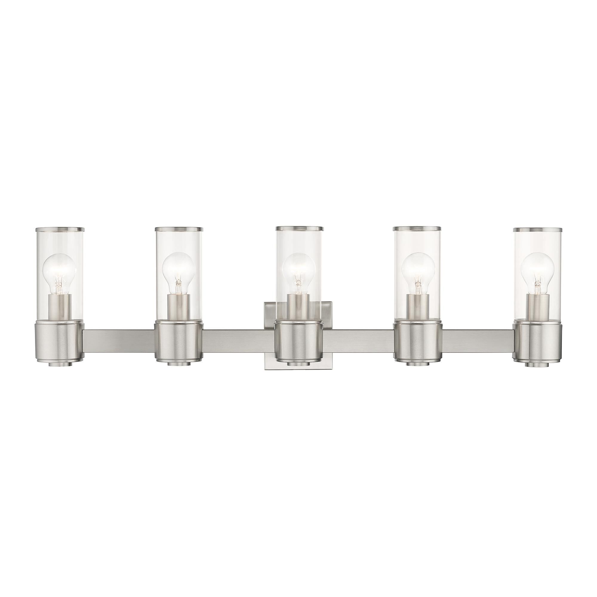 Shown in Brushed Nickel finish and Clear Glass shade