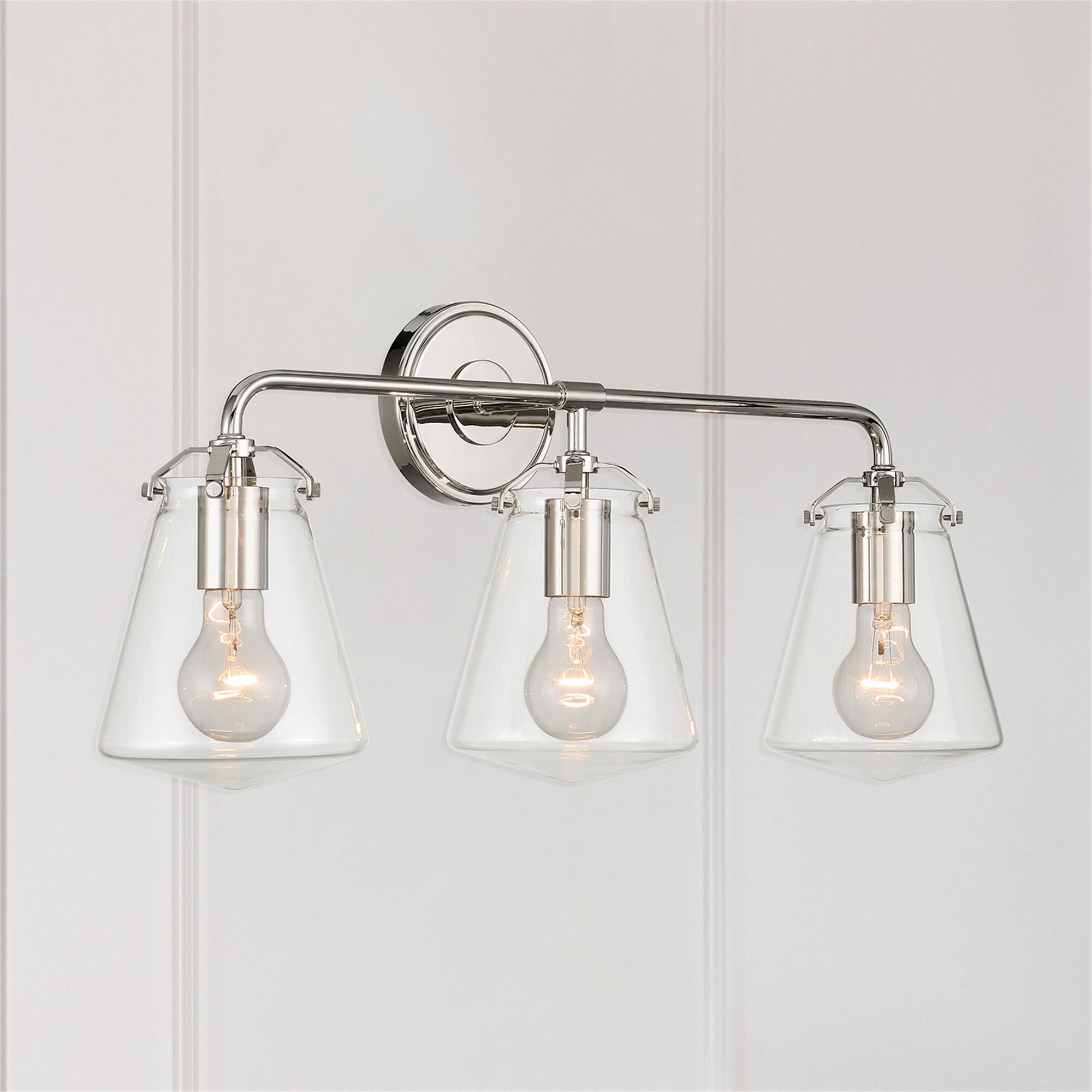 Shown in Polished Nickel finish and Clear glass