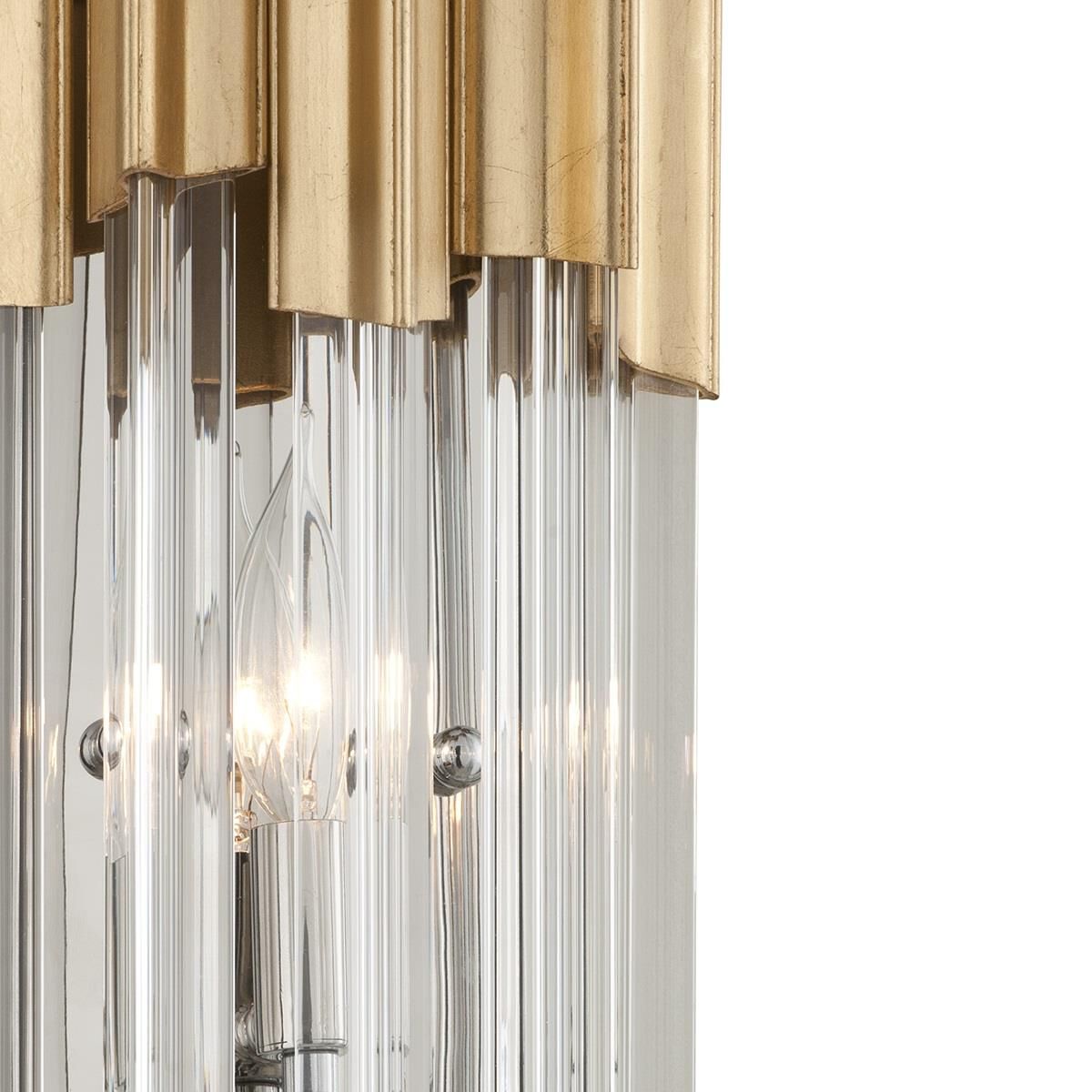 Shown in Gold Leaf finish and Clear glass and Crystal shade