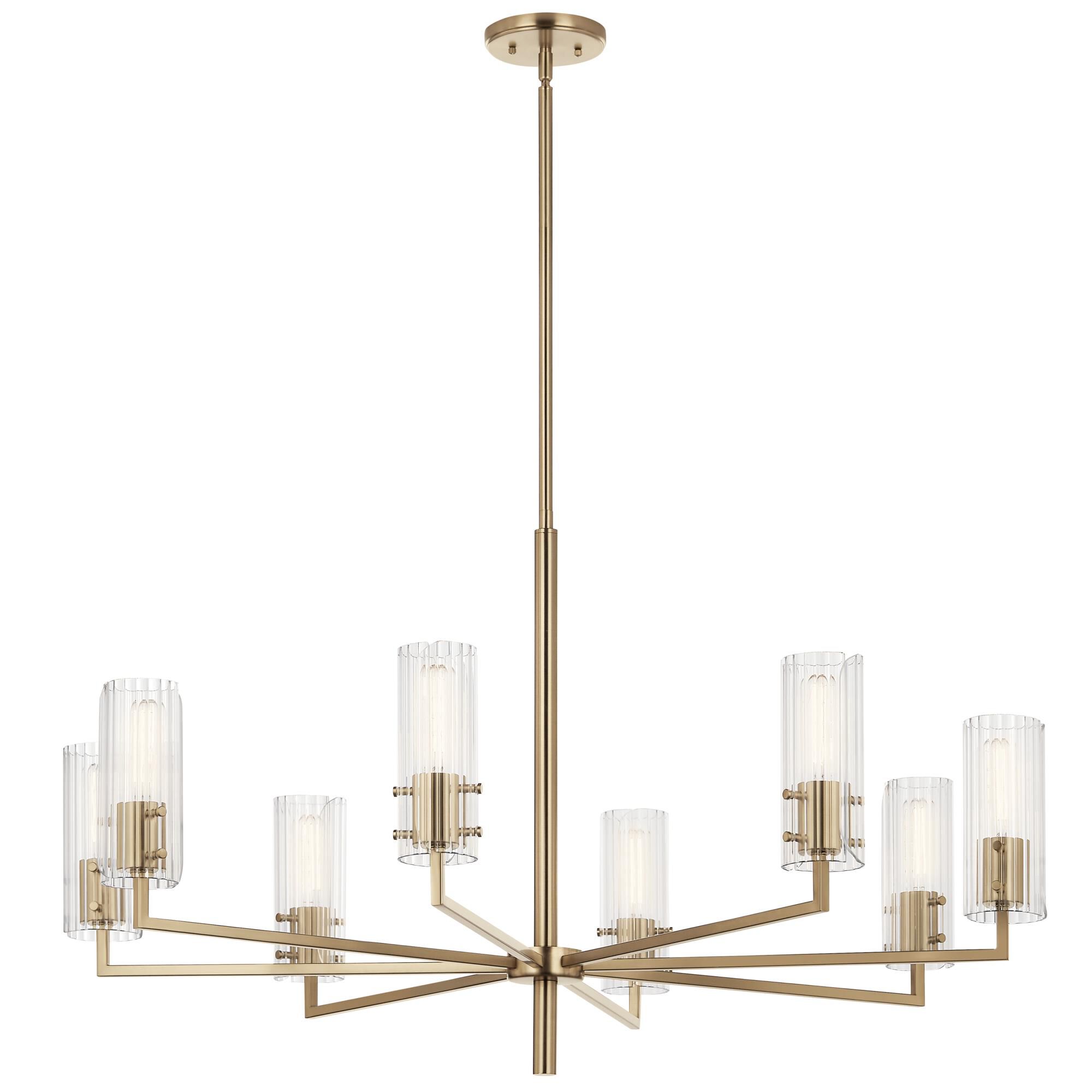 Shown in Champagne Bronze finish and Clear Fluted glass