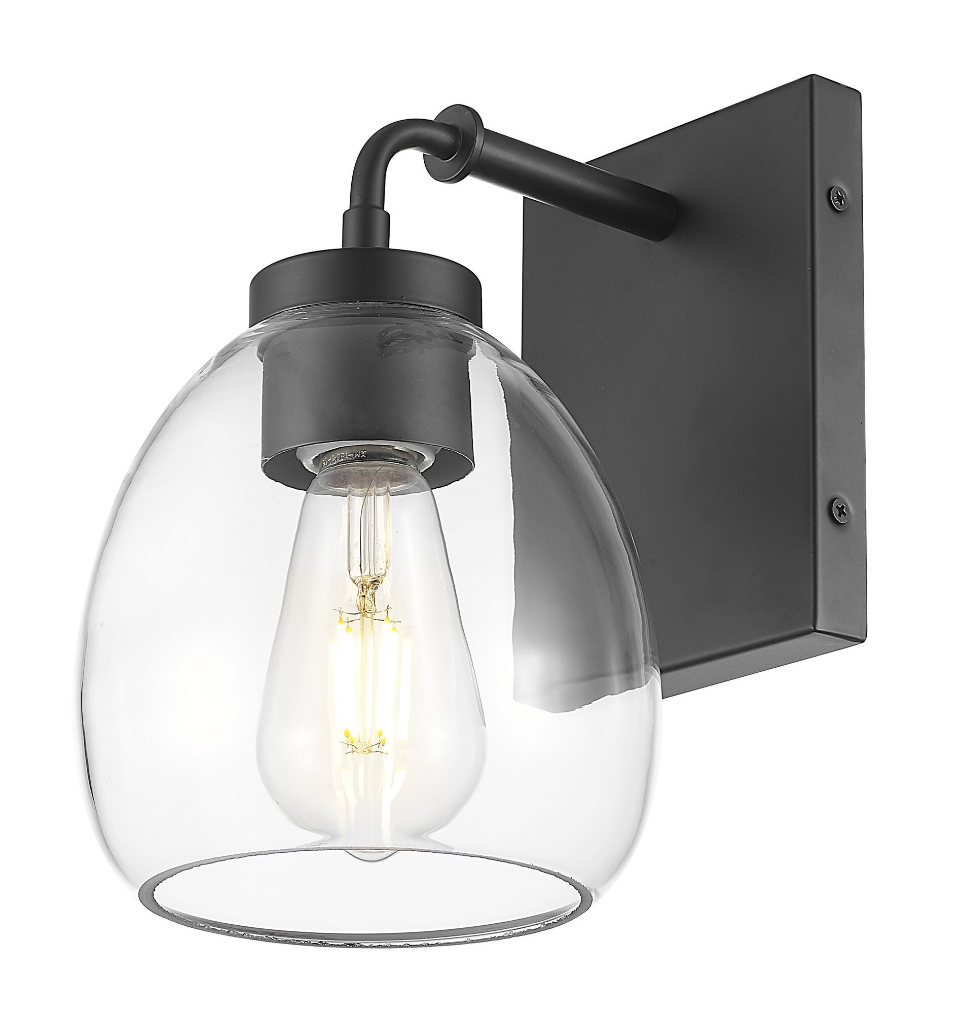 Shown in Matte Black finish and Clear Glass Globe shade