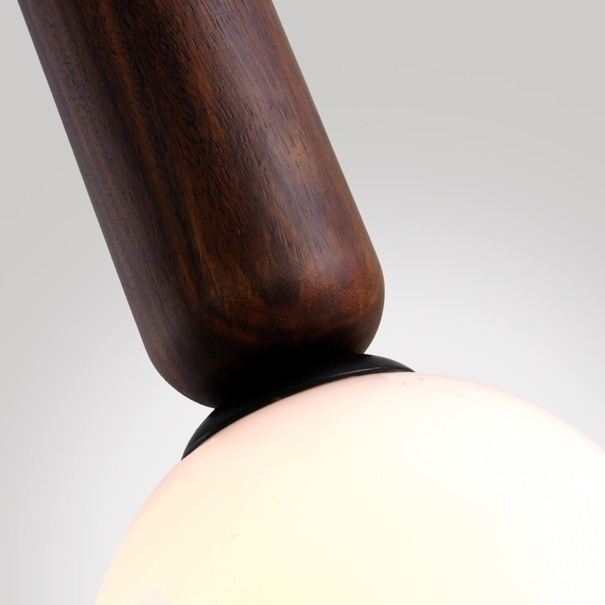 Shown in Black And Natural Acacia finish and Opal White glass and Glass shade