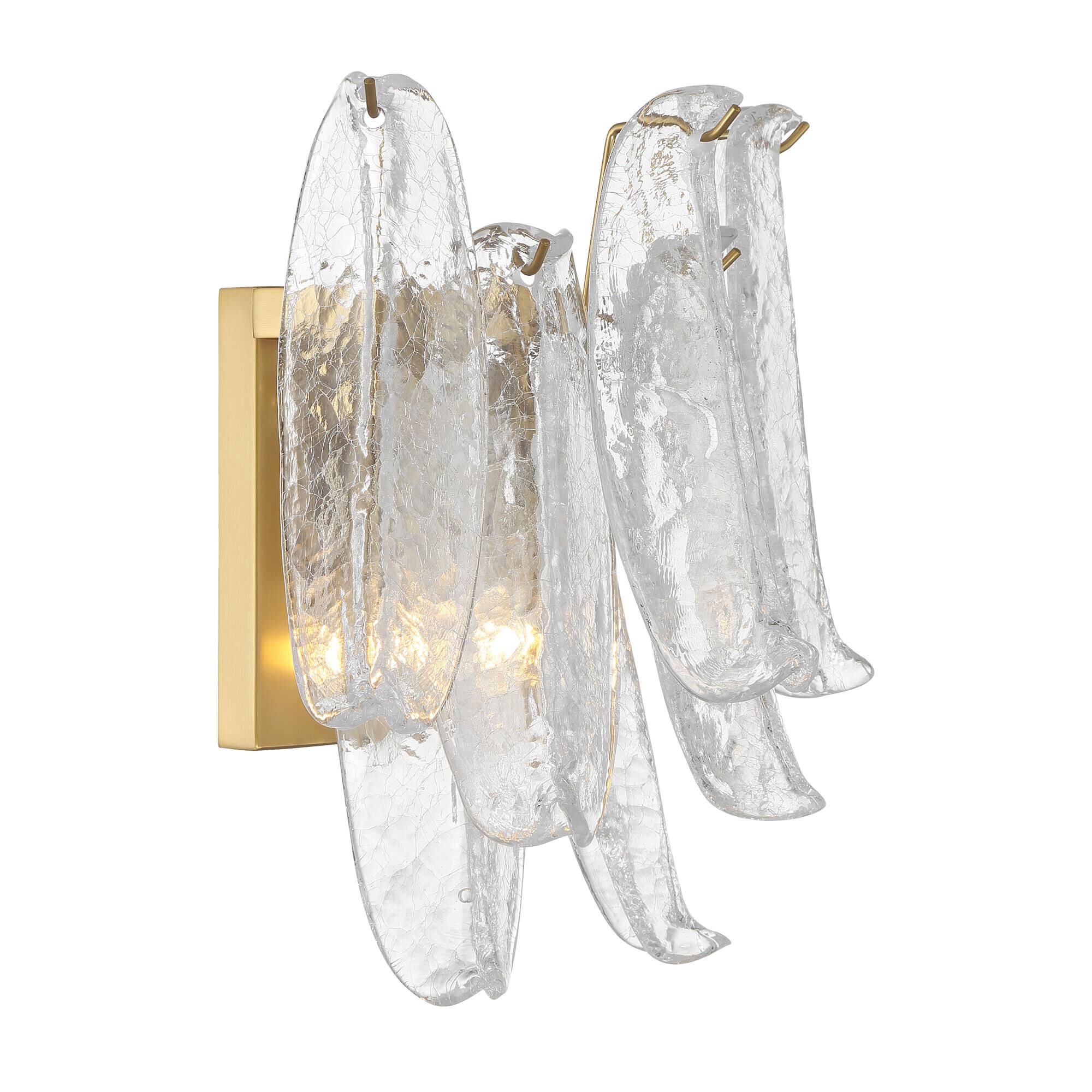 Shown in Legacy Brass finish and Clear Crackled glass