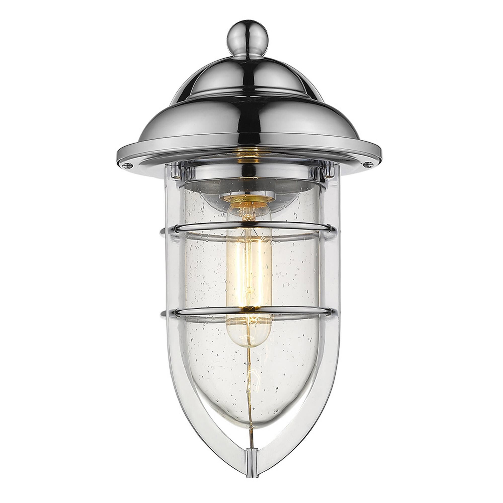 Shown in Chrome finish and Clear glass and Clear, Seedy Glass Urn Shaped Globe shade