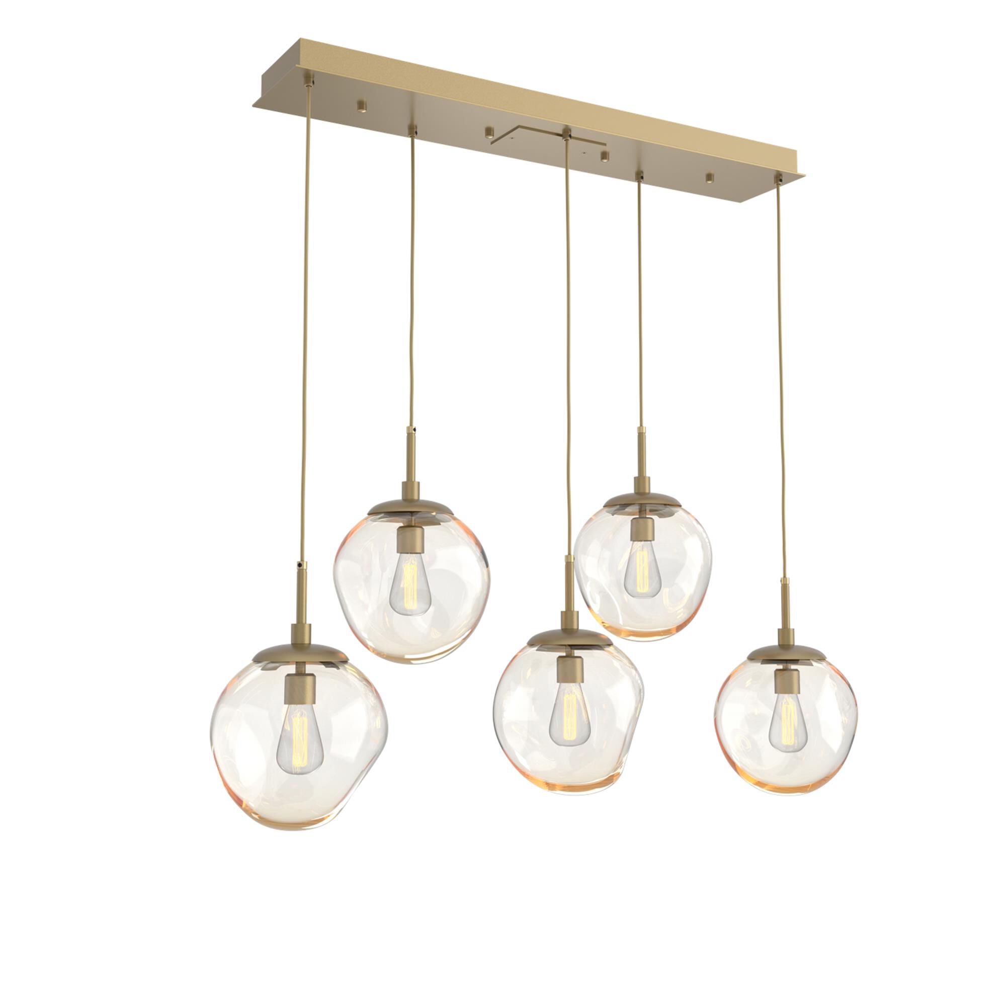 Shown in Gilded Brass finish and Blown Amber glass