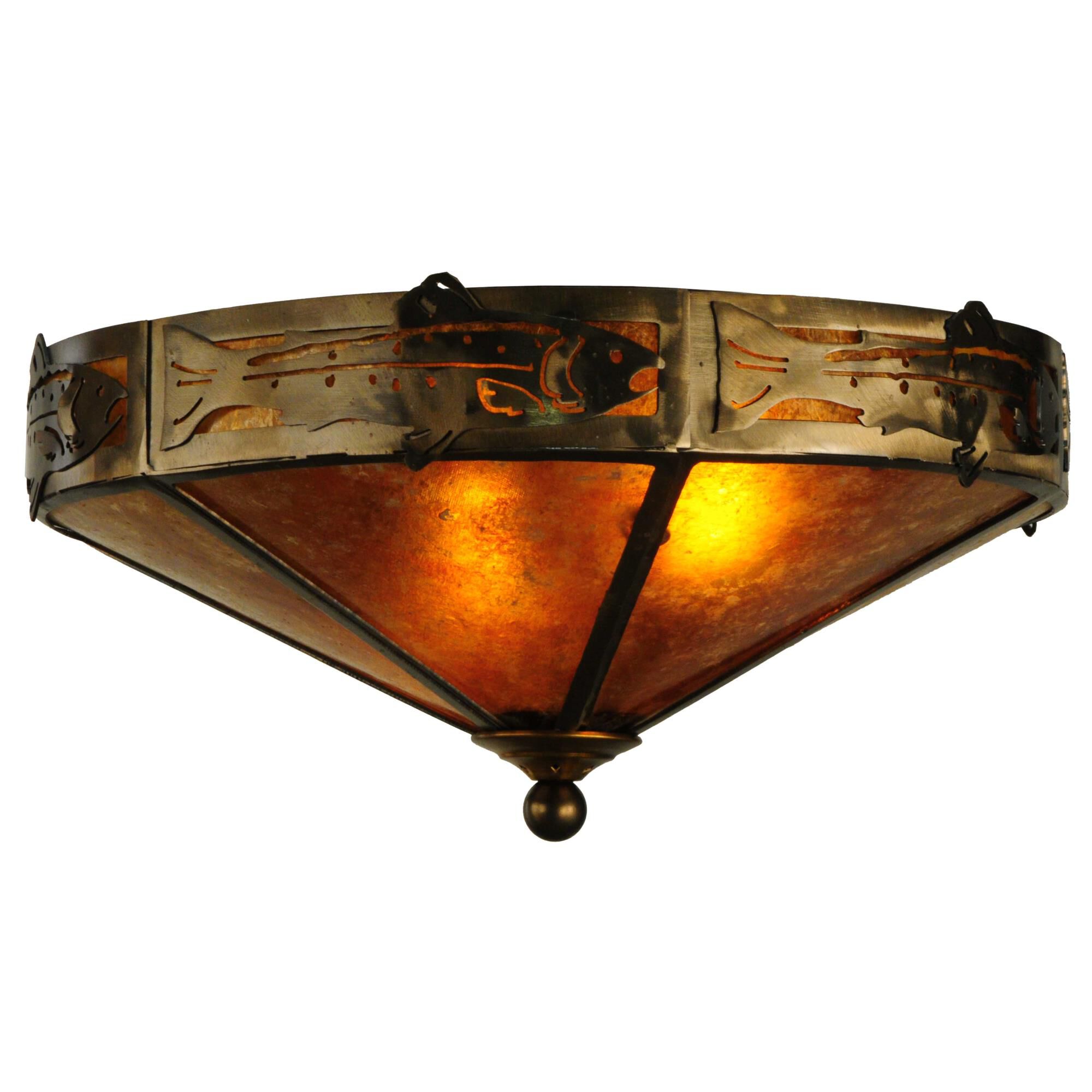 Shown in Antique Copper finish and Amber Mica glass