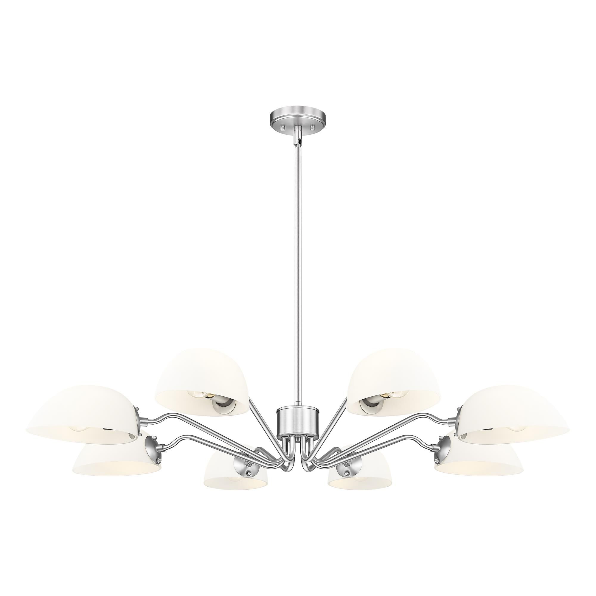 Shown in Brushed Nickel finish and White glass