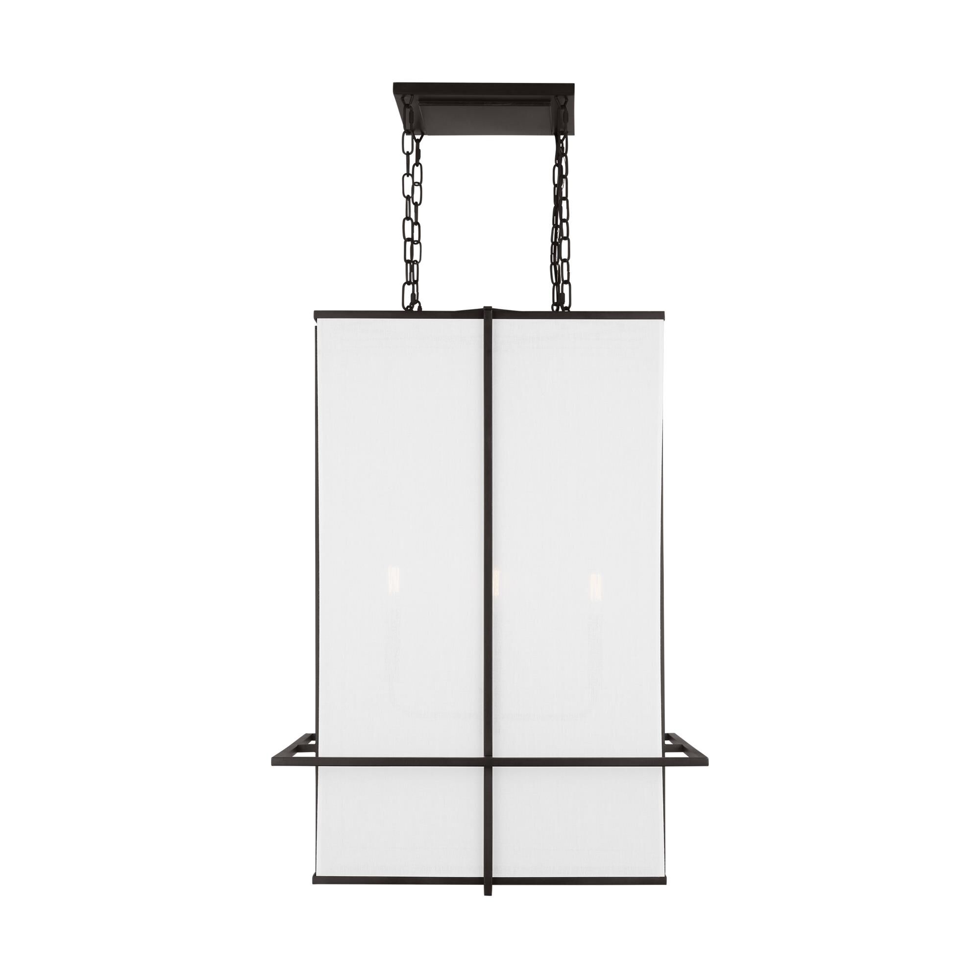 Shown in Aged Iron finish and White Linen Fabric shade