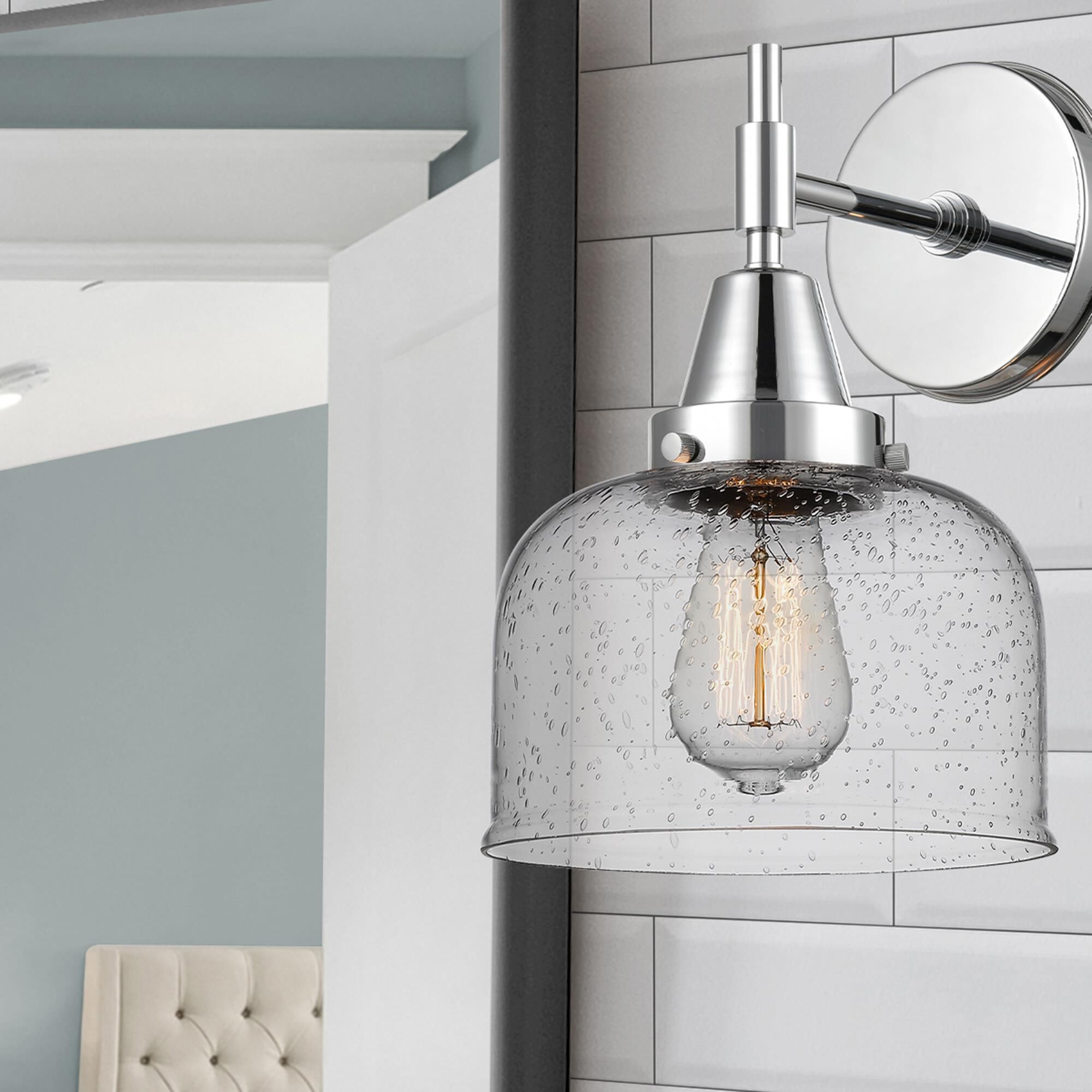 Shown in Polished Chrome finish and Seedy Large Cone glass