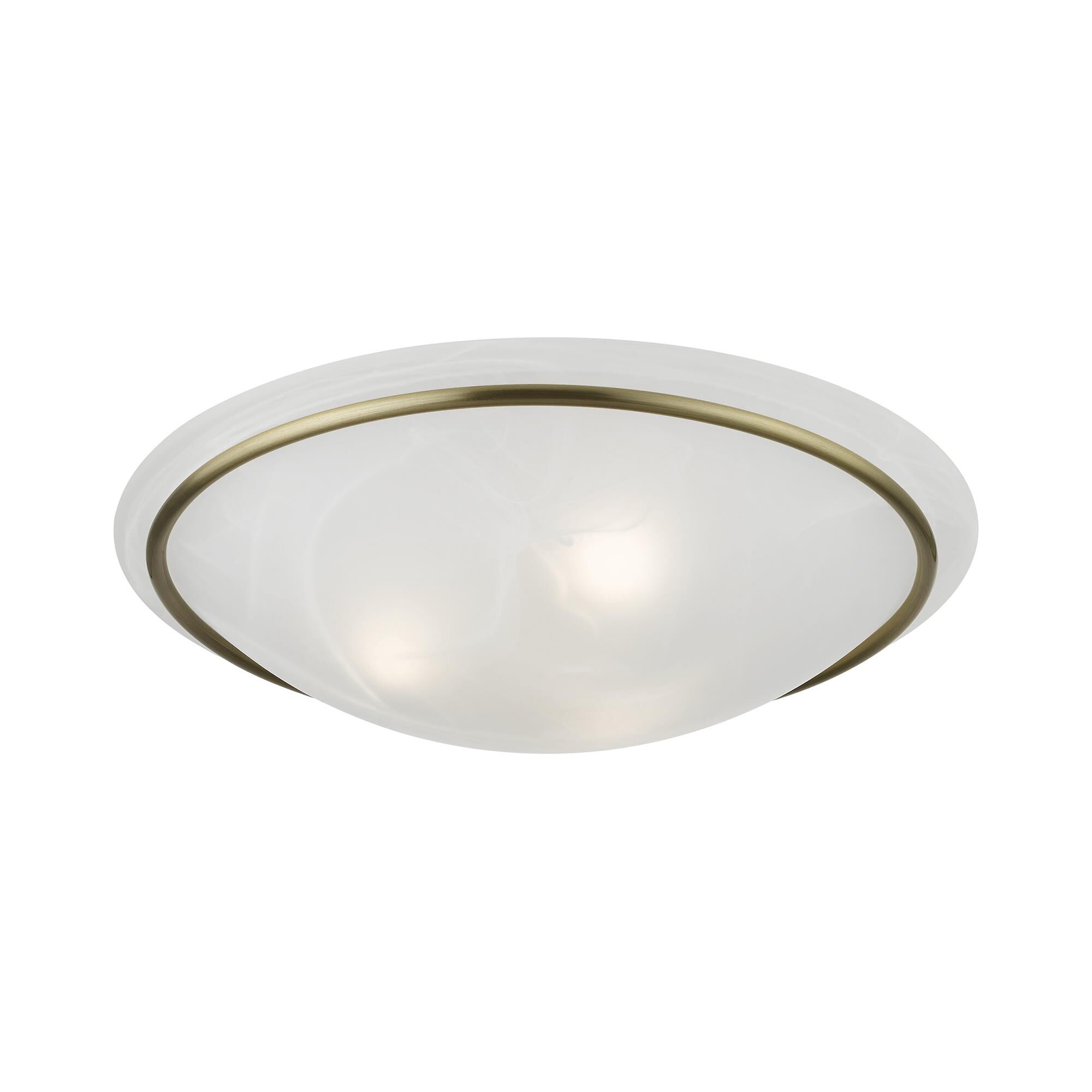 Shown in Antique Brass finish and White Alabaster glass and White Alabaster Glass shade