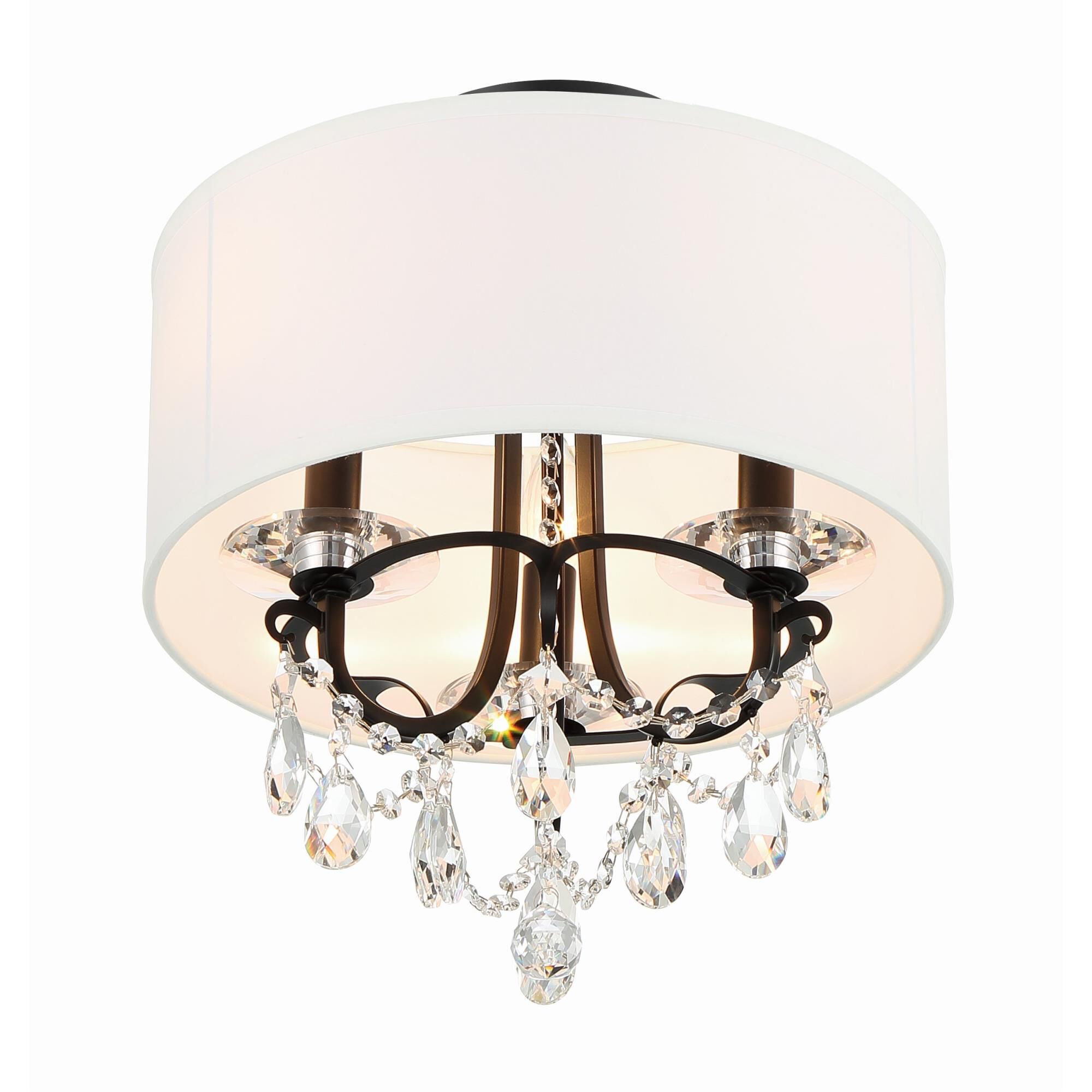 Shown in Matte Black finish and Hand Cut crystal and Silk shade