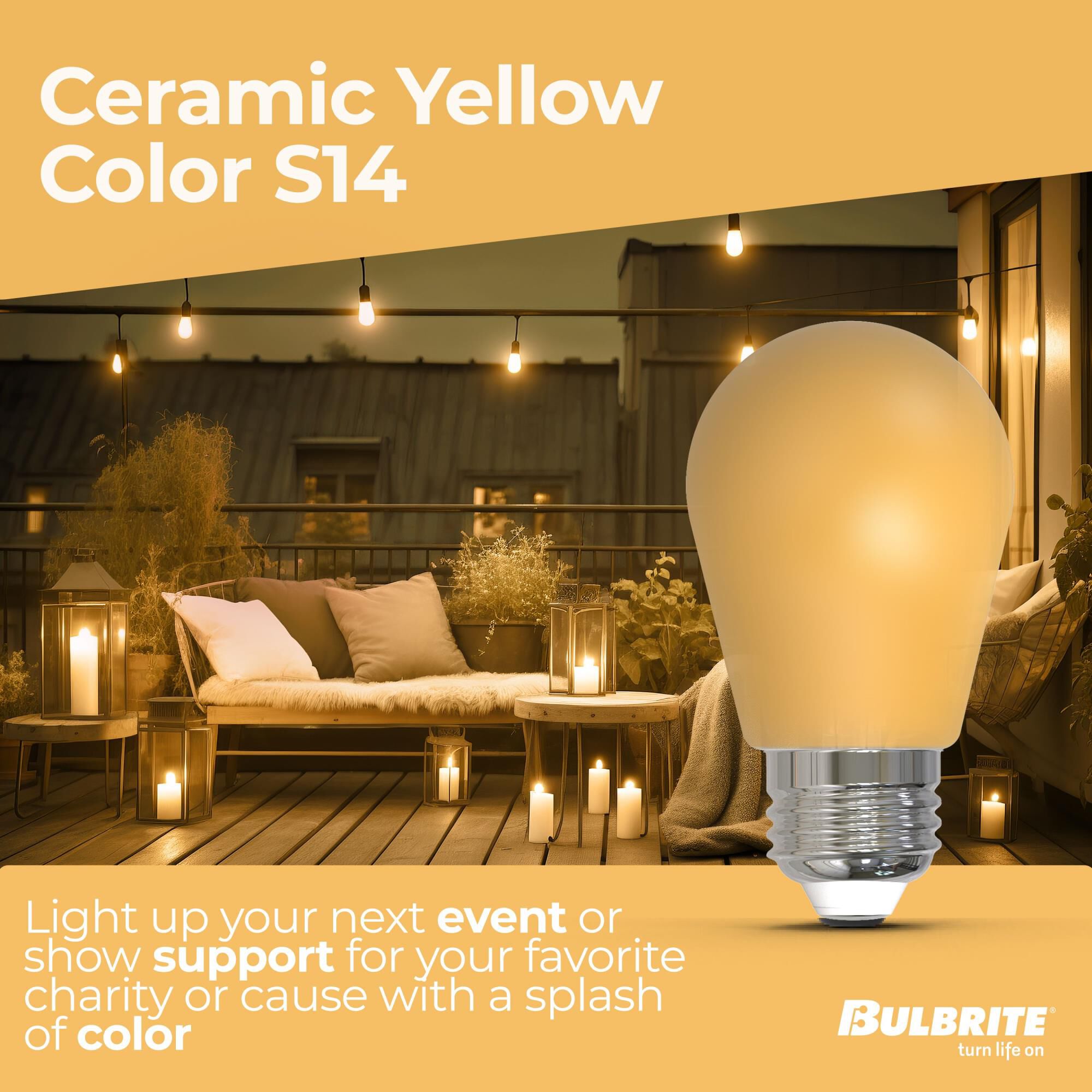 Ceramic Yellow S14 Base E26 LED Light Bulb,