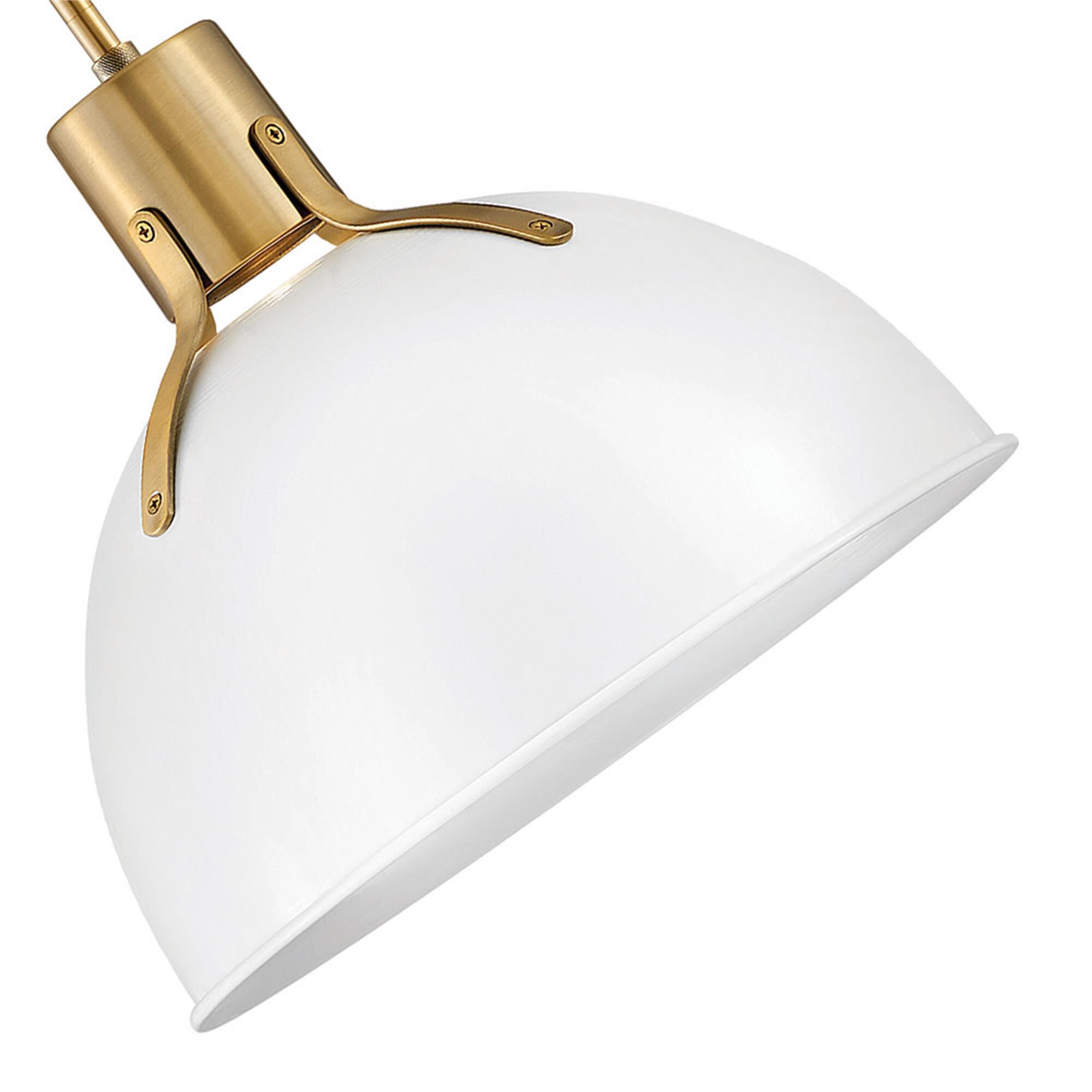 Shown in Polished White finish and Metal shade and Lacquered Brass accent