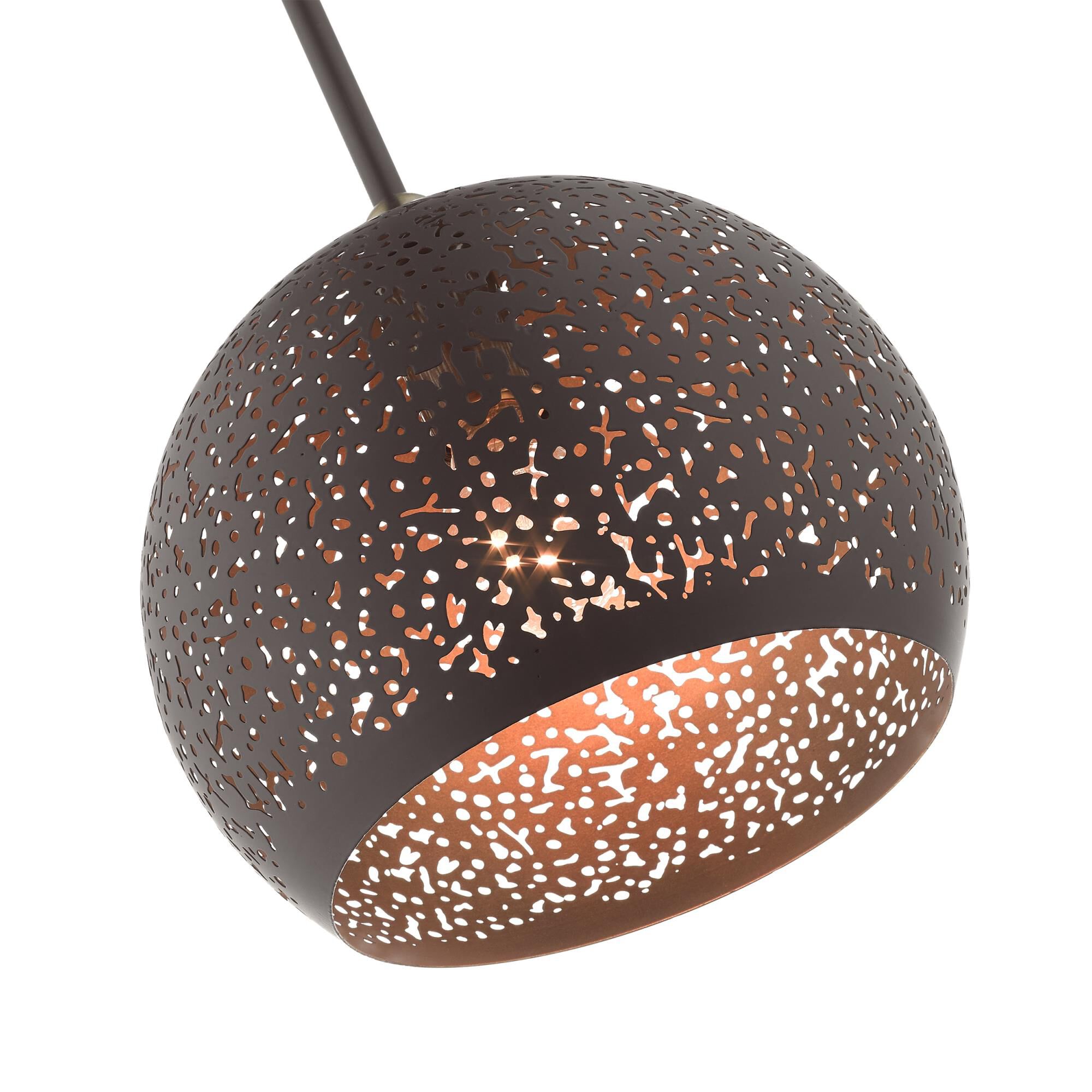 Shown in Black With Antique Brass Accents finish and Bronze Filigreed Ornamental Metal Shade With Gold Finish Inside glass and Bronze Filigreed Ornamental Metal  With Gold Finish Inside shade