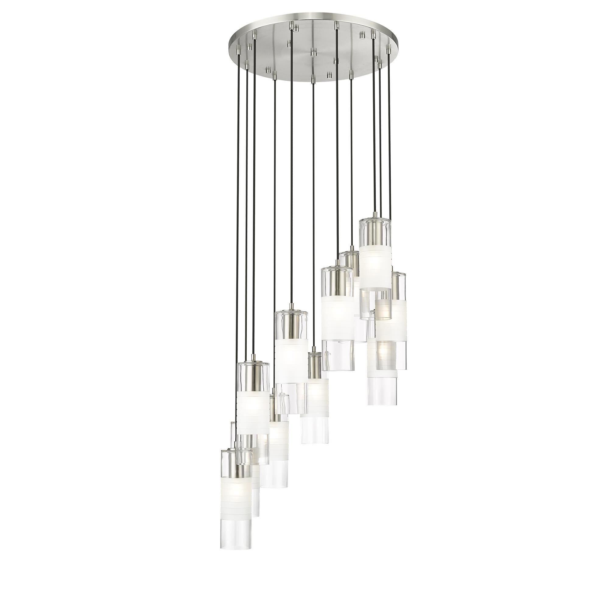 Shown in Brushed Nickel finish and Clear+frosted glass and Clear+frosted shade