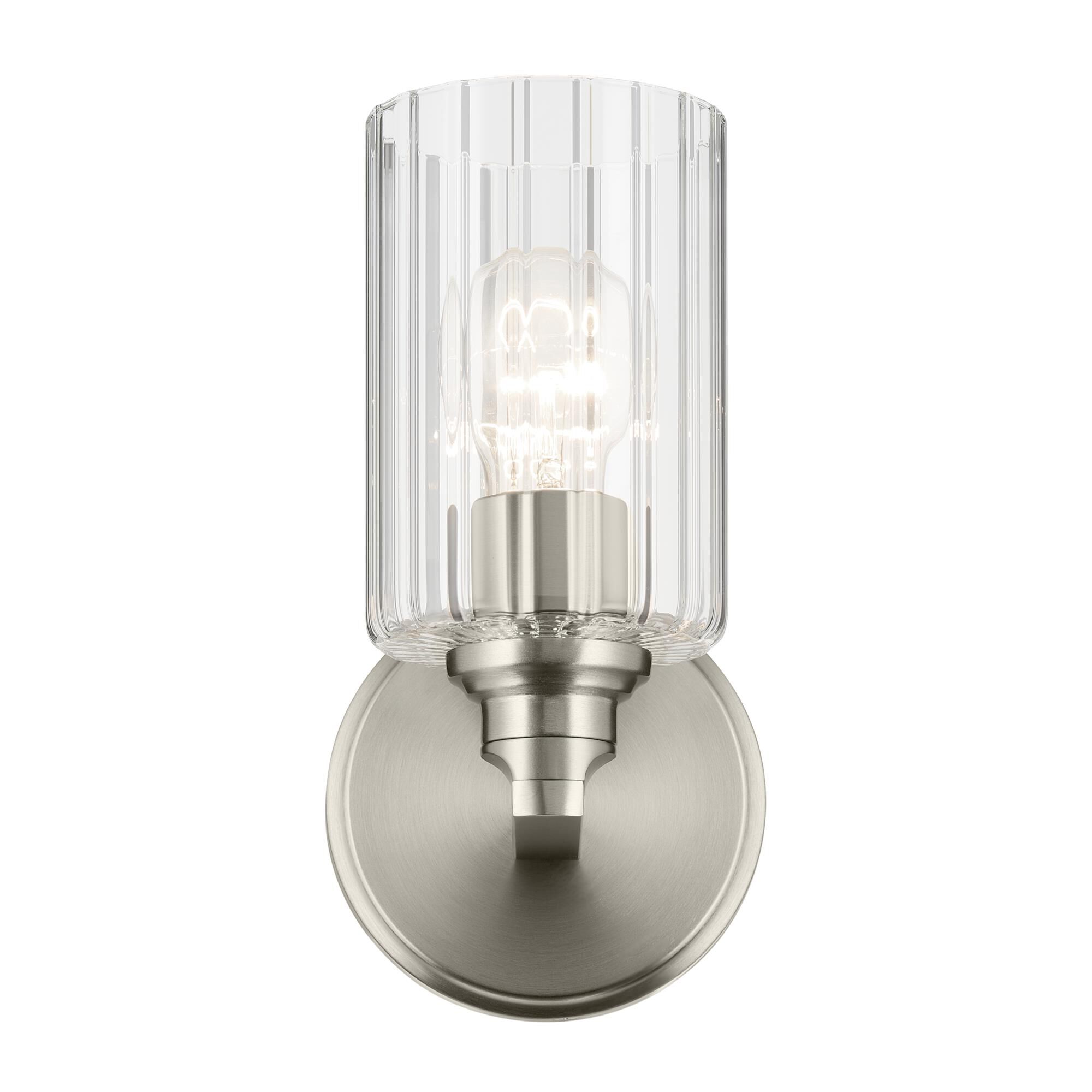 Shown in Brushed Nickel finish and Clear Fluted glass