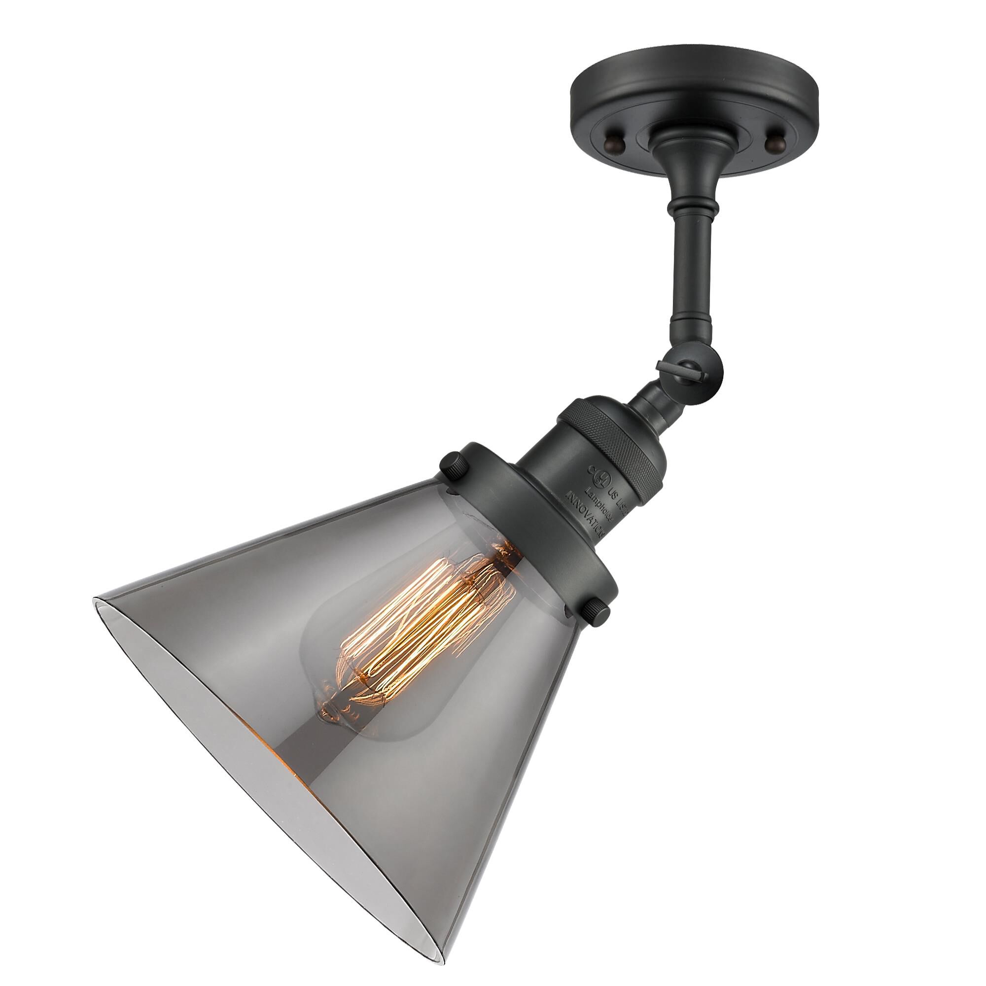 Shown in Matte Black finish and Smoked glass and Brushed Satin Nickel shade and No Accent accent