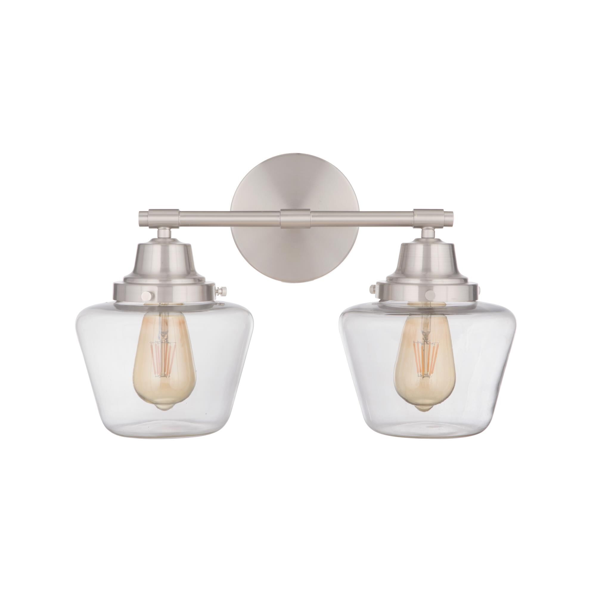 Shown in Brushed Polished Nickel finish and Clear glass and Glass shade
