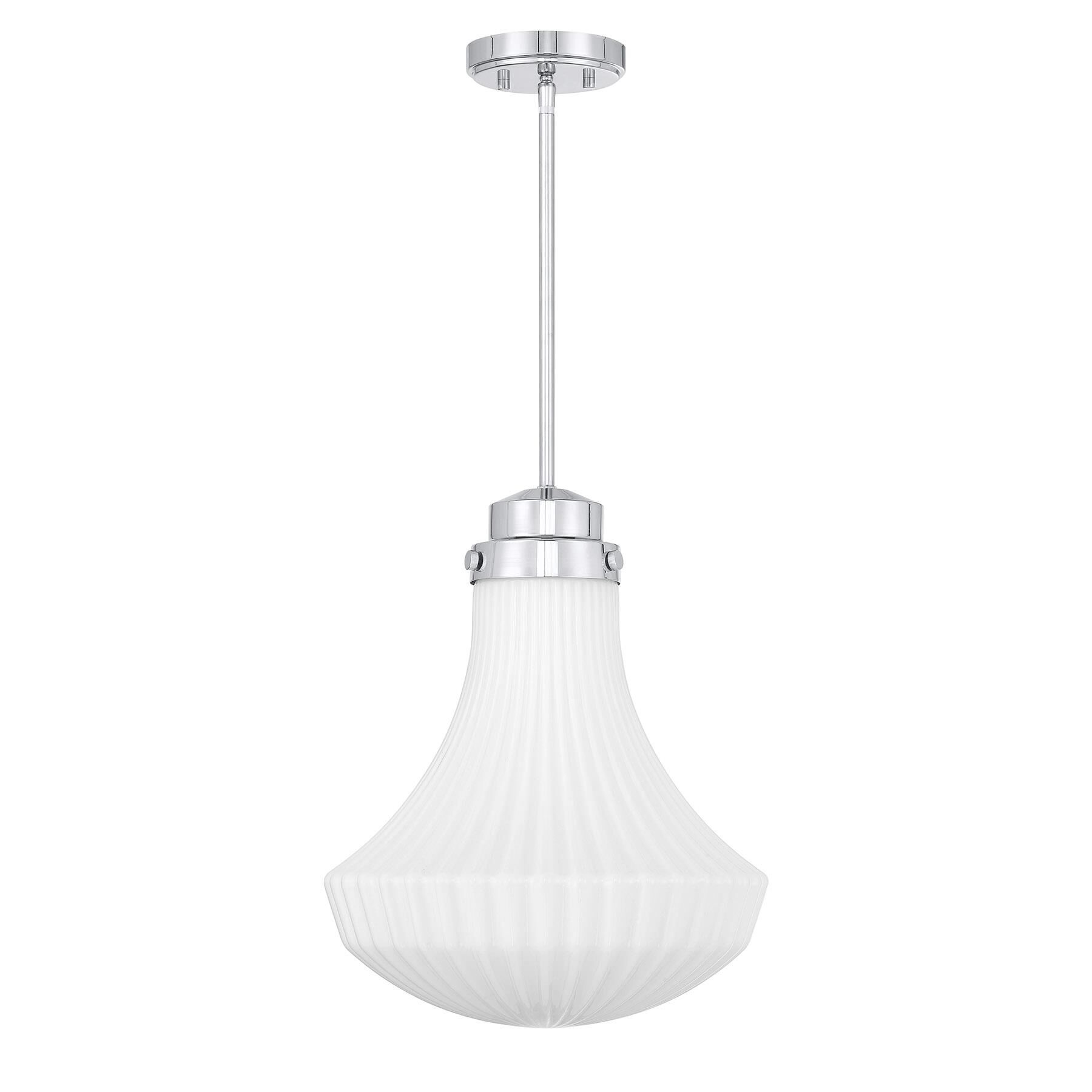 Shown in Polished Chrome finish and White Ribbed glass