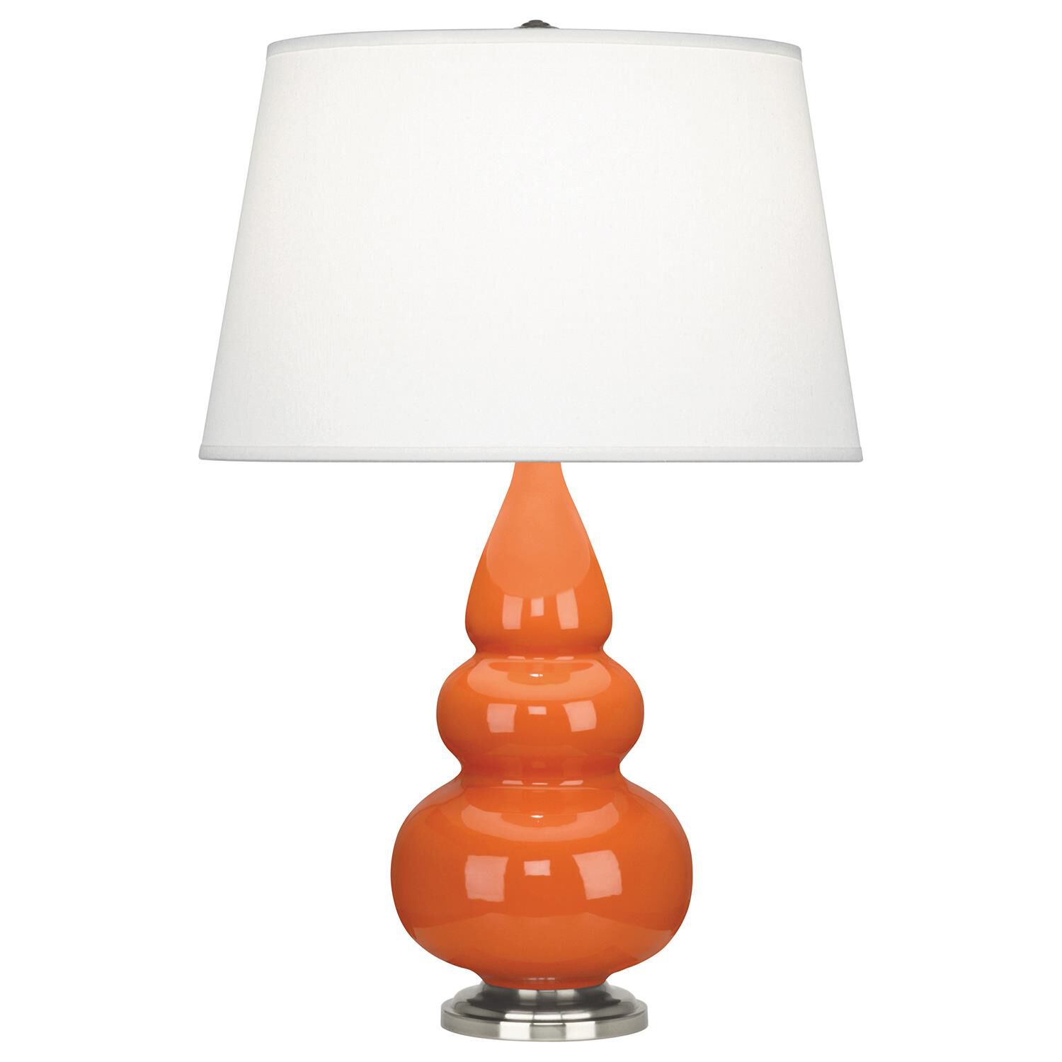 Shown in Pumpkin Glazed Ceramic With Antique Silver ed Accents finish and Pearl Dupioni Fabric shade
