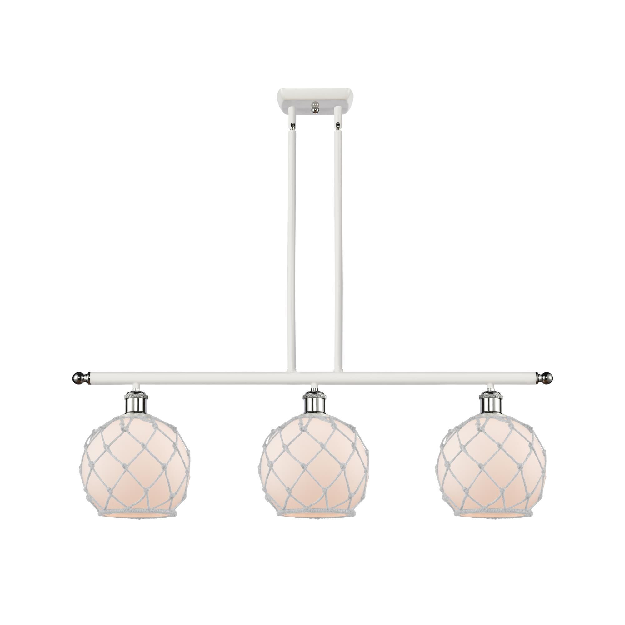 Shown in White And Polished Chrome finish and Sphere glass and Glass And Rope shade and Polished Chrome accent